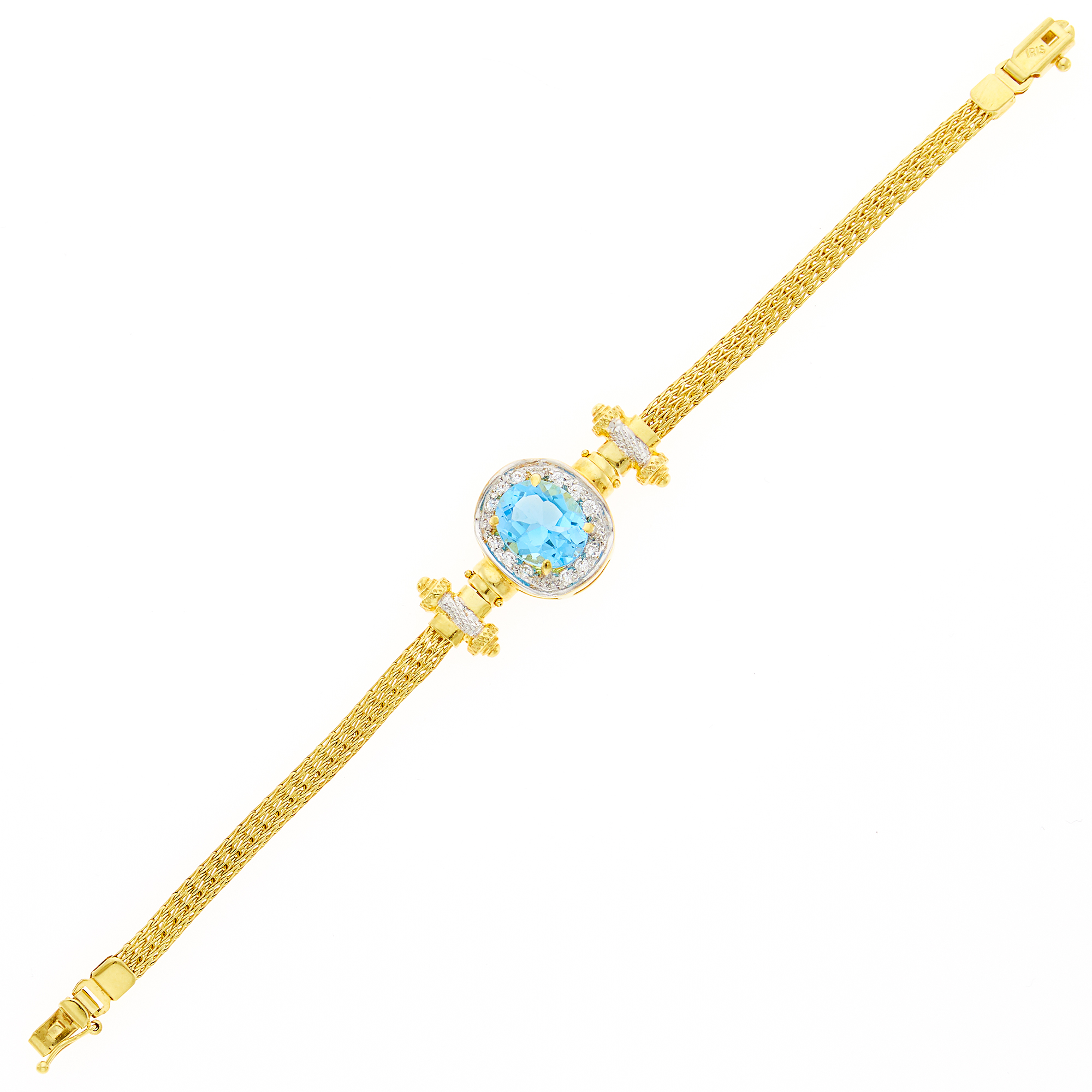 Lot image - Two-Color Gold, Blue Topaz and Simulated Diamond Bracelet
