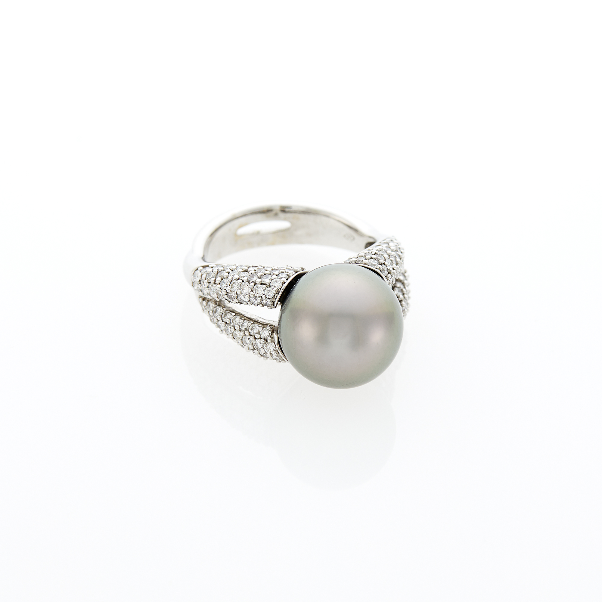 Lot image - White Gold, Gray Tahitian Cultured Pearl and Diamond Ring