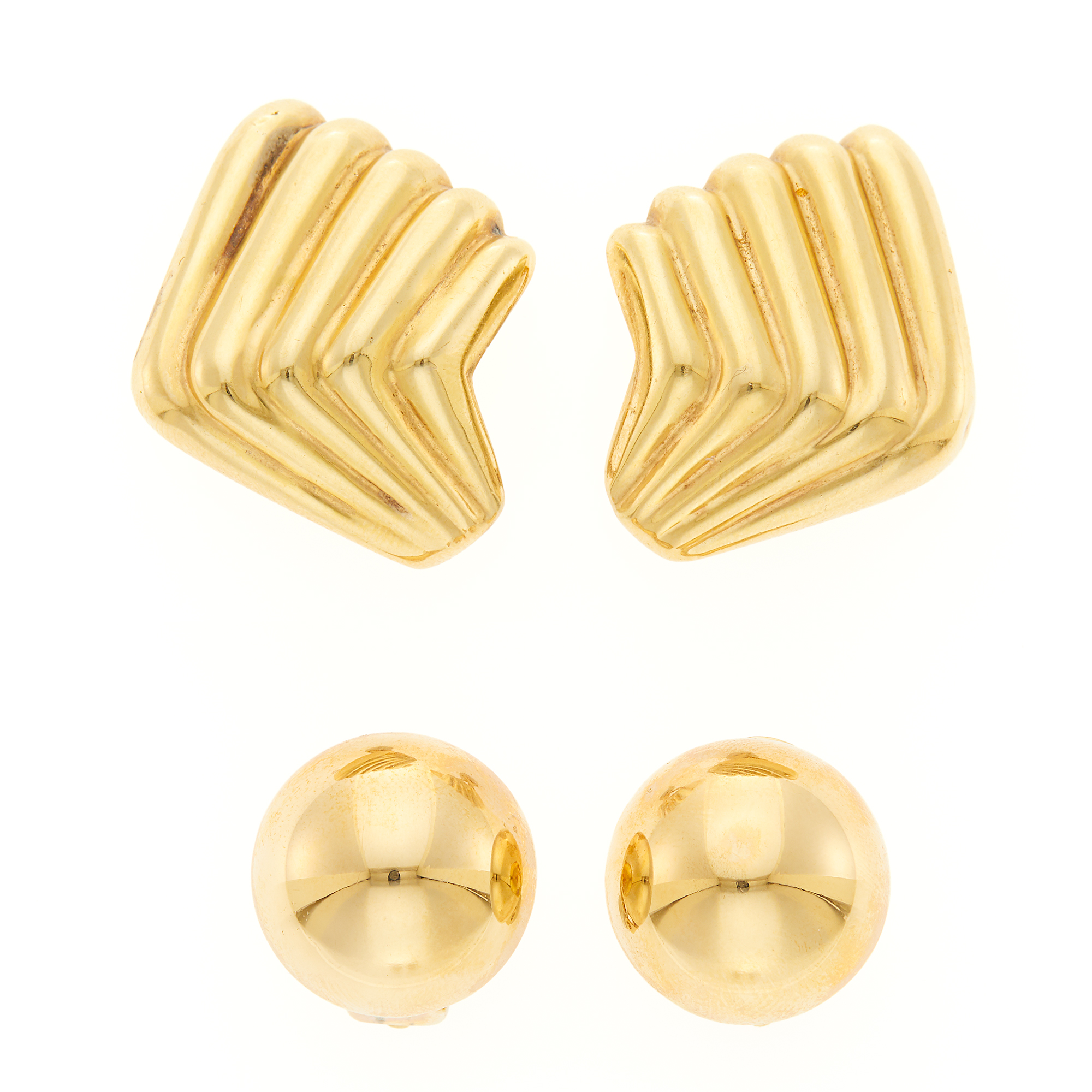 Lot image - Pair of Gold Earclips and Tiffany & Co. Pair of Gold Dome Button Earclips