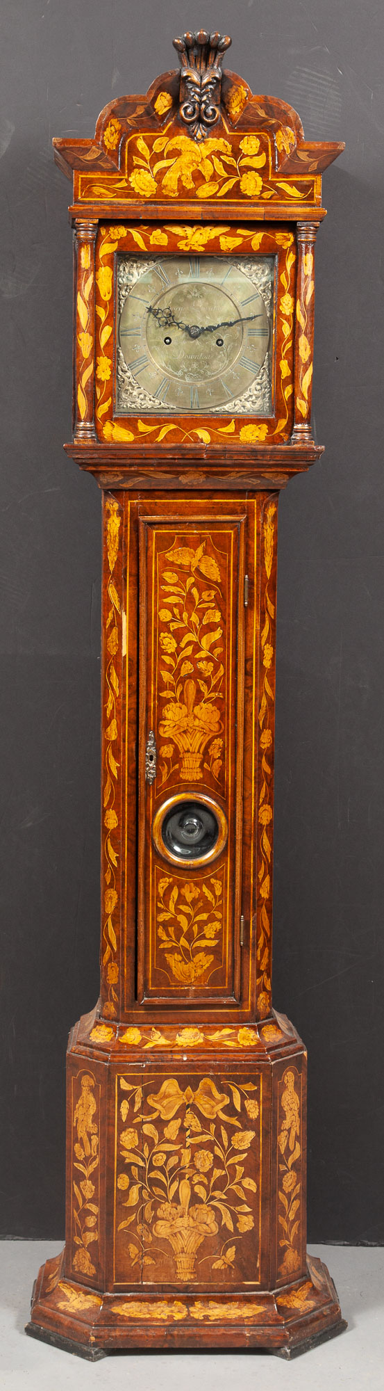 Lot image - Dutch Rococo Style Fruitwood and Walnut Marquetry Longcase Clock