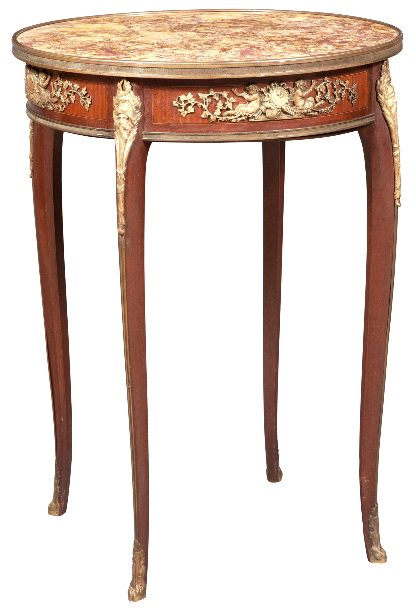 Lot image - French Transitional Style Mahogany and Gilt-Metal Mounted Bouillotte Table