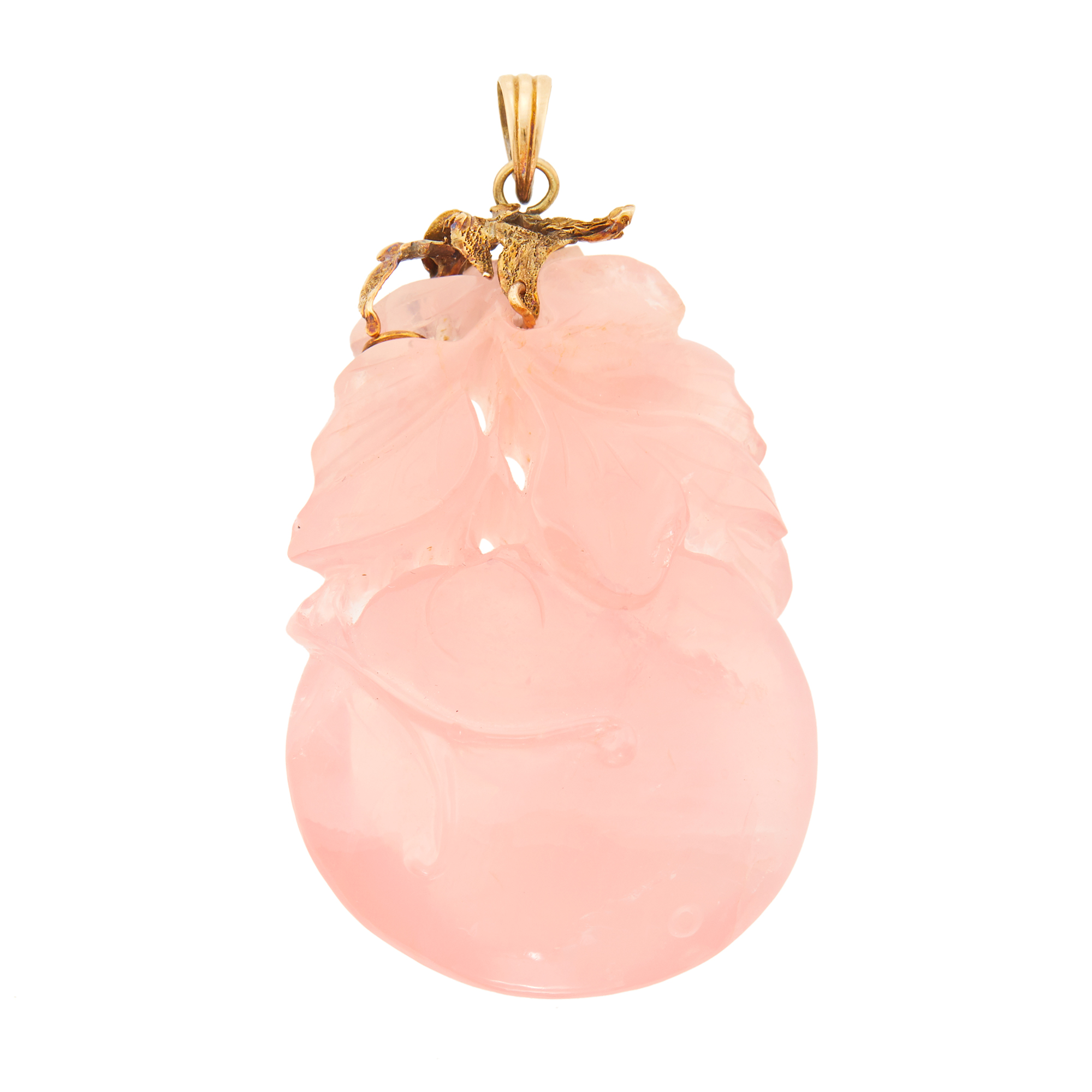 Lot image - Gold and Carved Rose Quartz Pendant