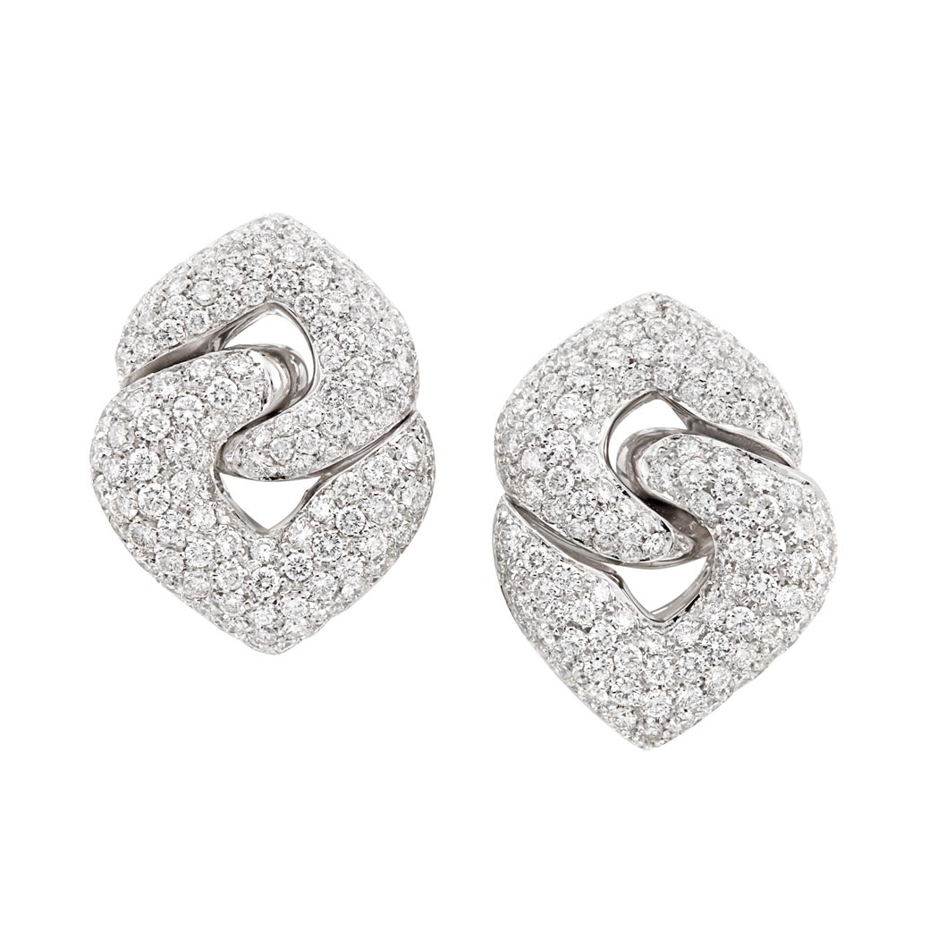 Lot image - Pair of White Gold and Diamond Earclips