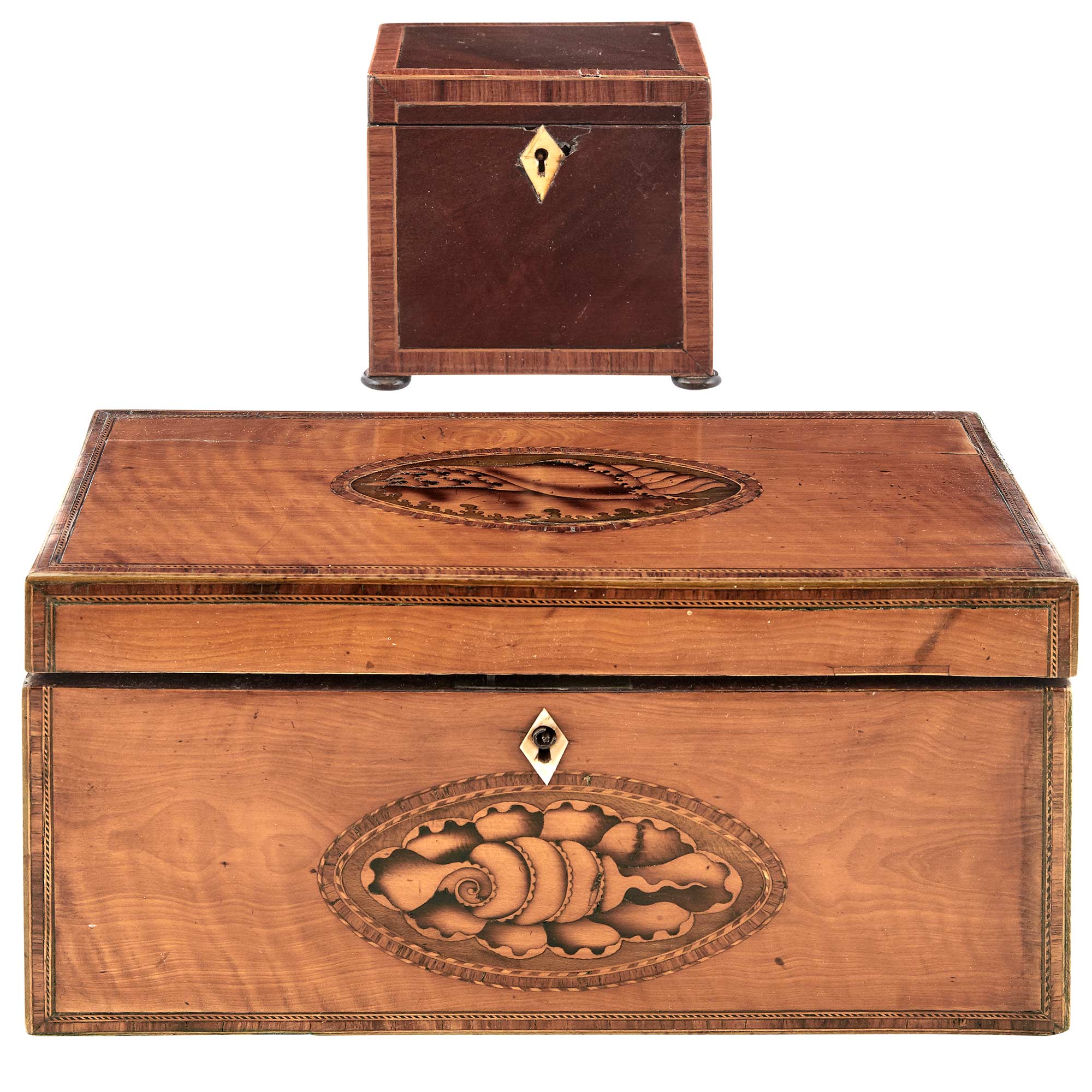 Lot image - George III Inlaid Satinwood Tea Caddy