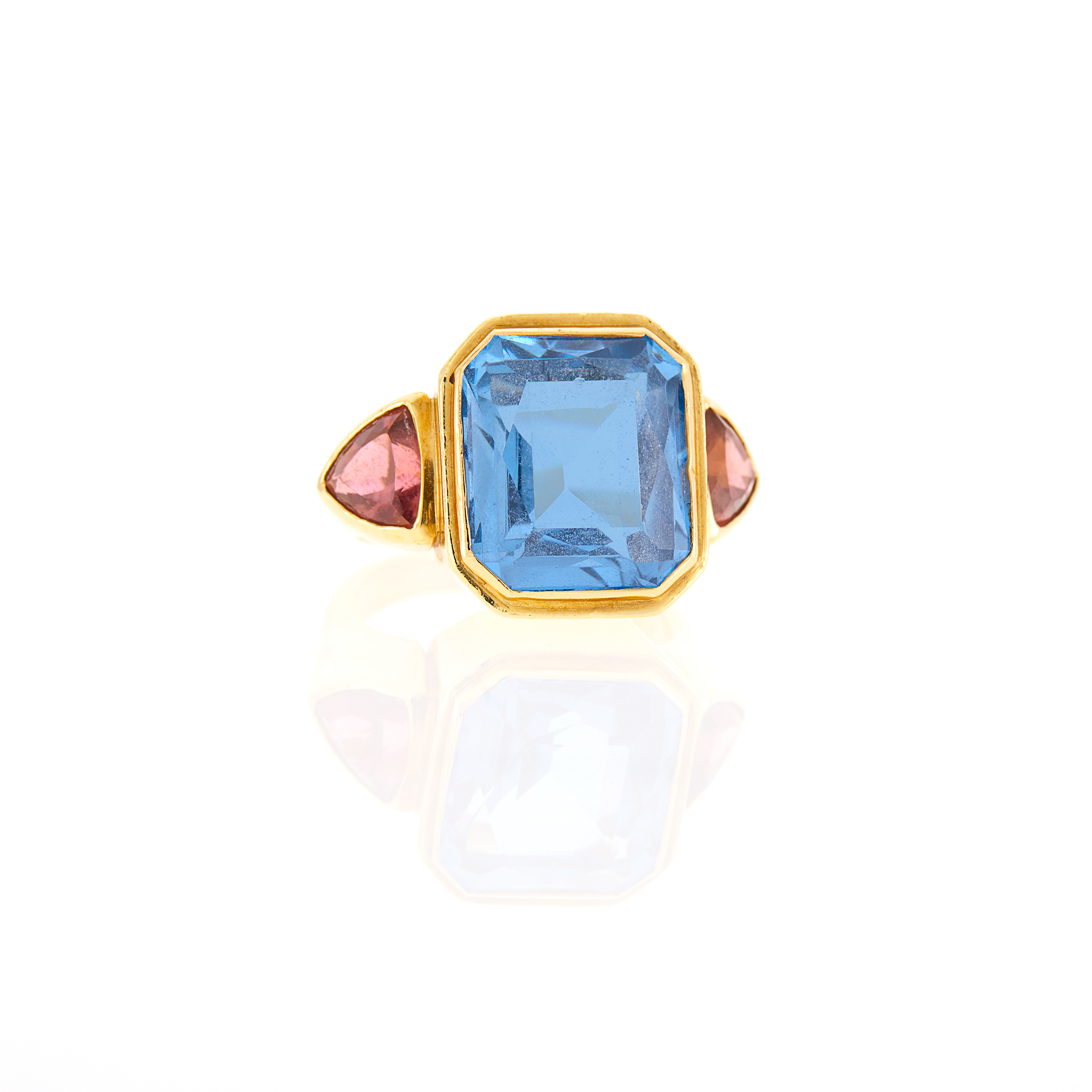 Lot image - Gold, Synthetic Blue Spinel and Pink Tourmaline Ring