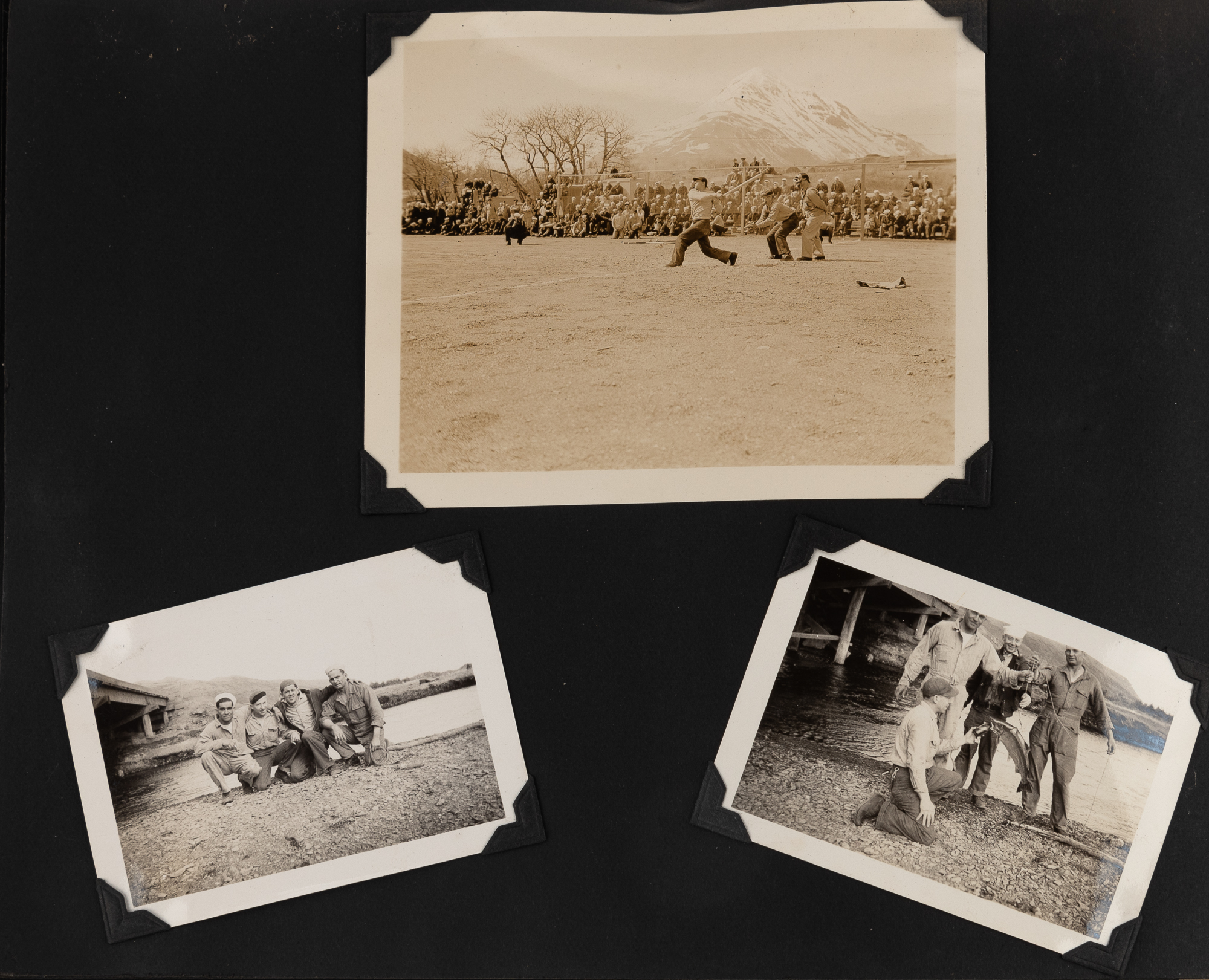 Lot image - [ALASKA-WWII]  Photograph album depicting sporting and military activity near Kodiak, Alaska during WWII.
