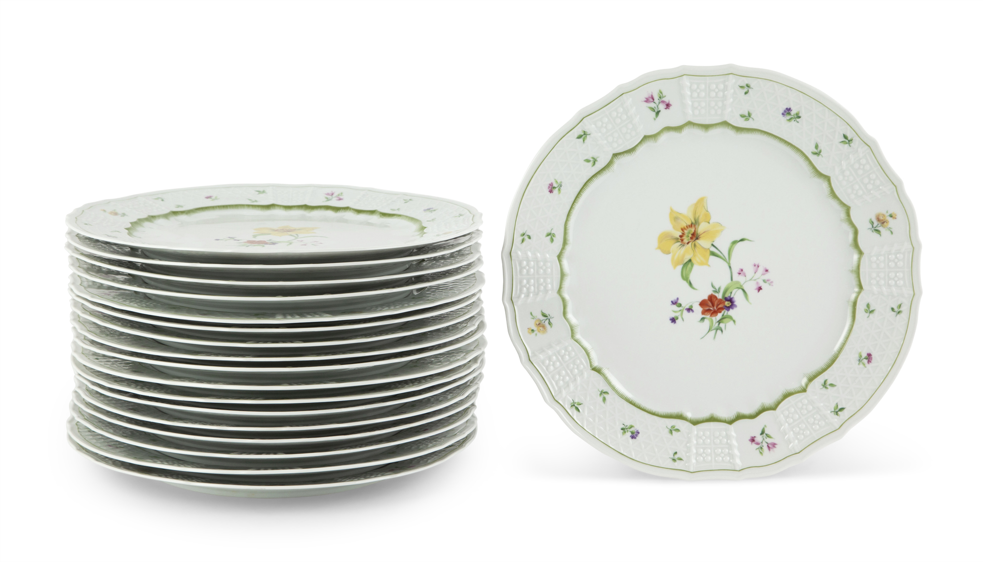 Lot image - Set of Eighteen Heinrich Porcelain Floral Decorated Chargers