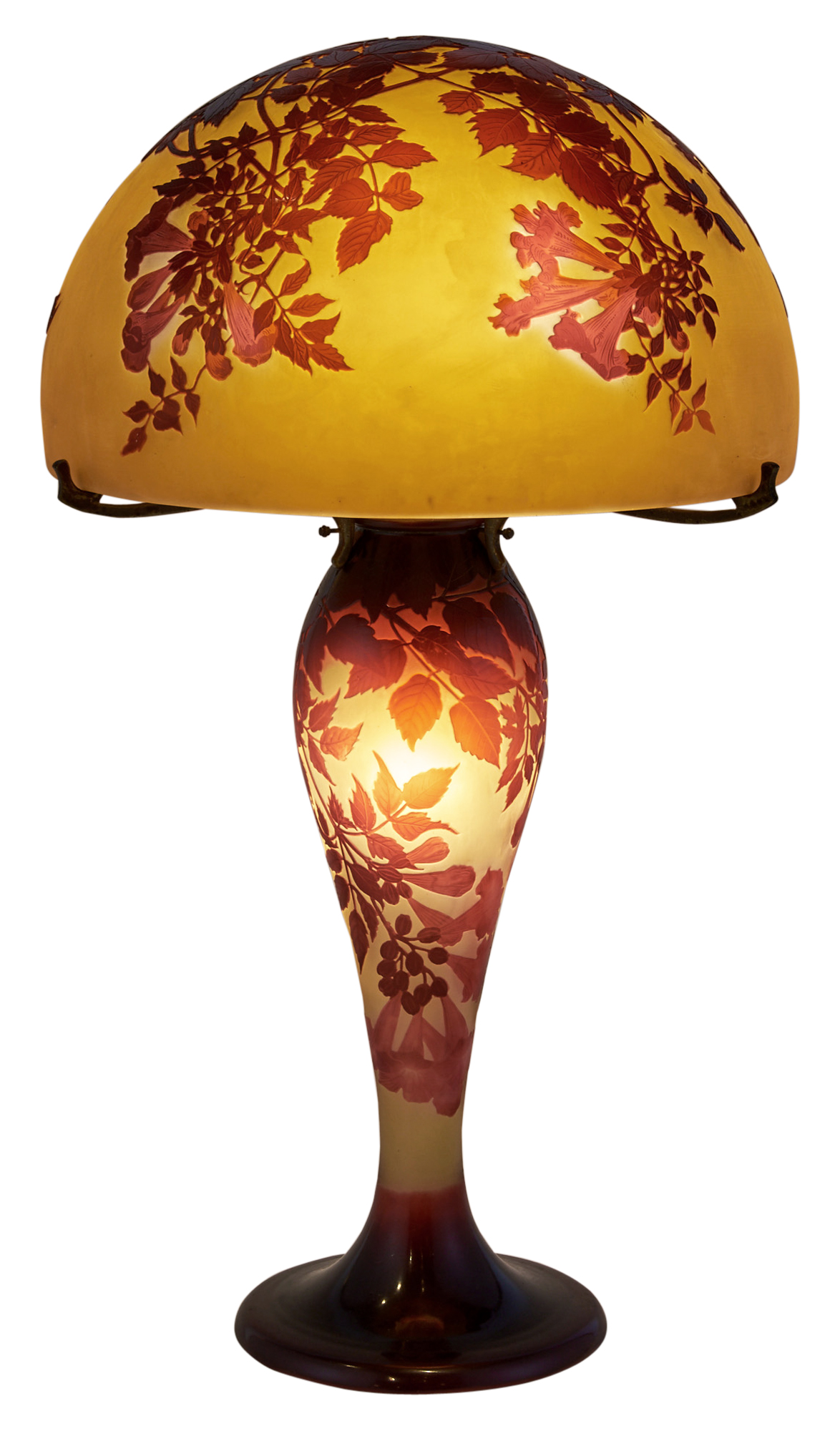 Lot image - Gallé Metal-Mounted Acid-Etched Cameo Glass Table Lamp