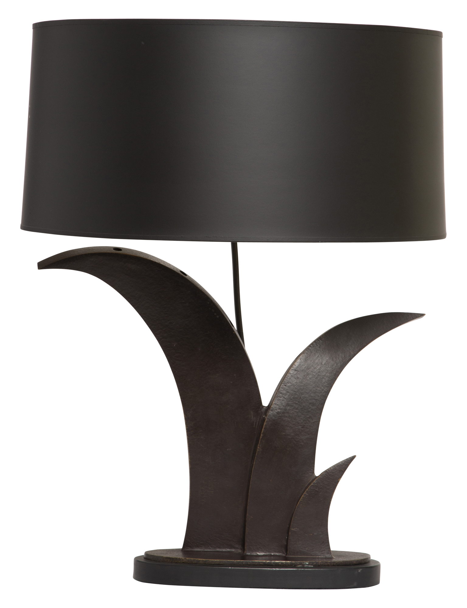 Lot image - Pair of Patinated Bronze Stylized Foliate Lamps