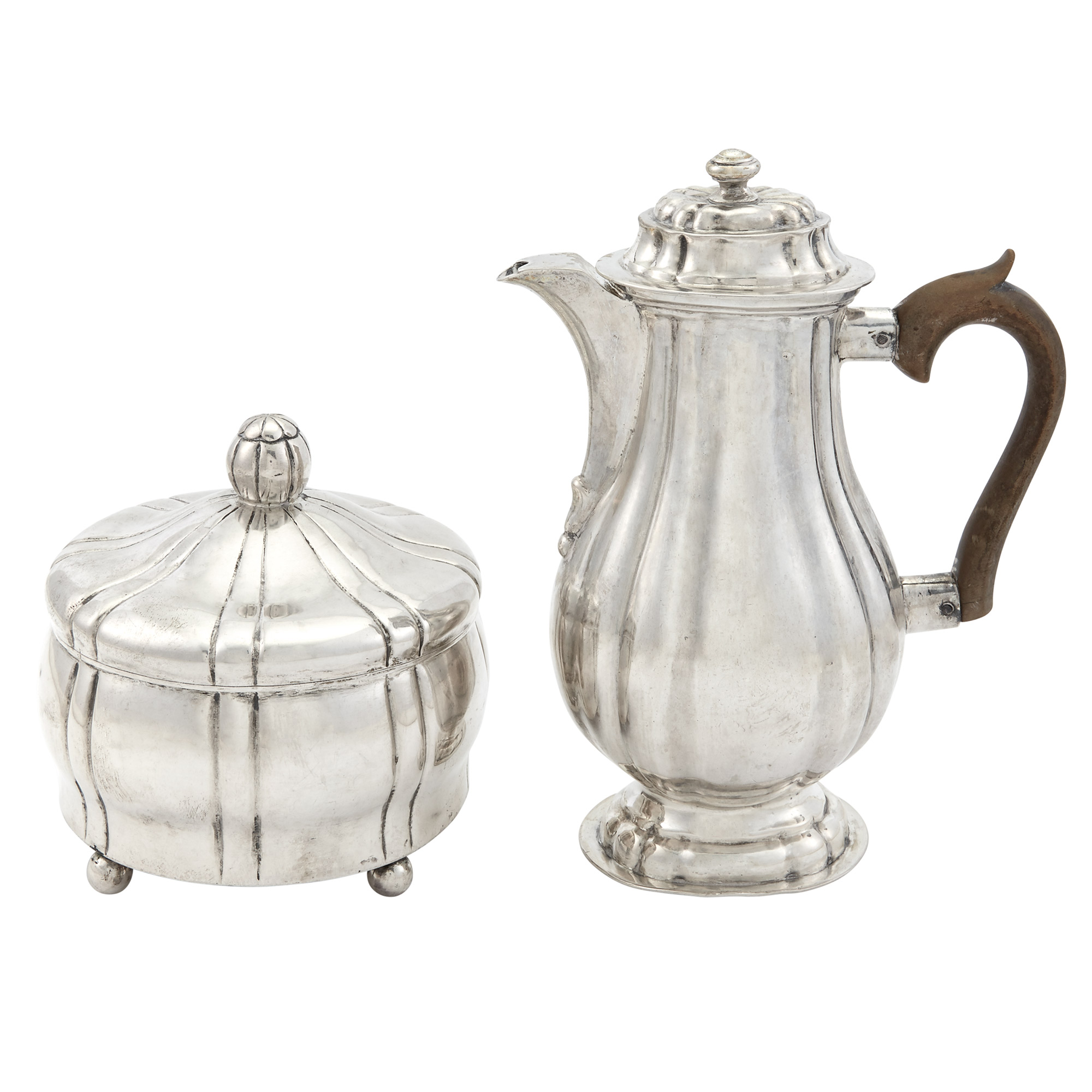 Lot image - Austrian Silver Coffee Pot and Hungarian Silver Covered Sugar Box