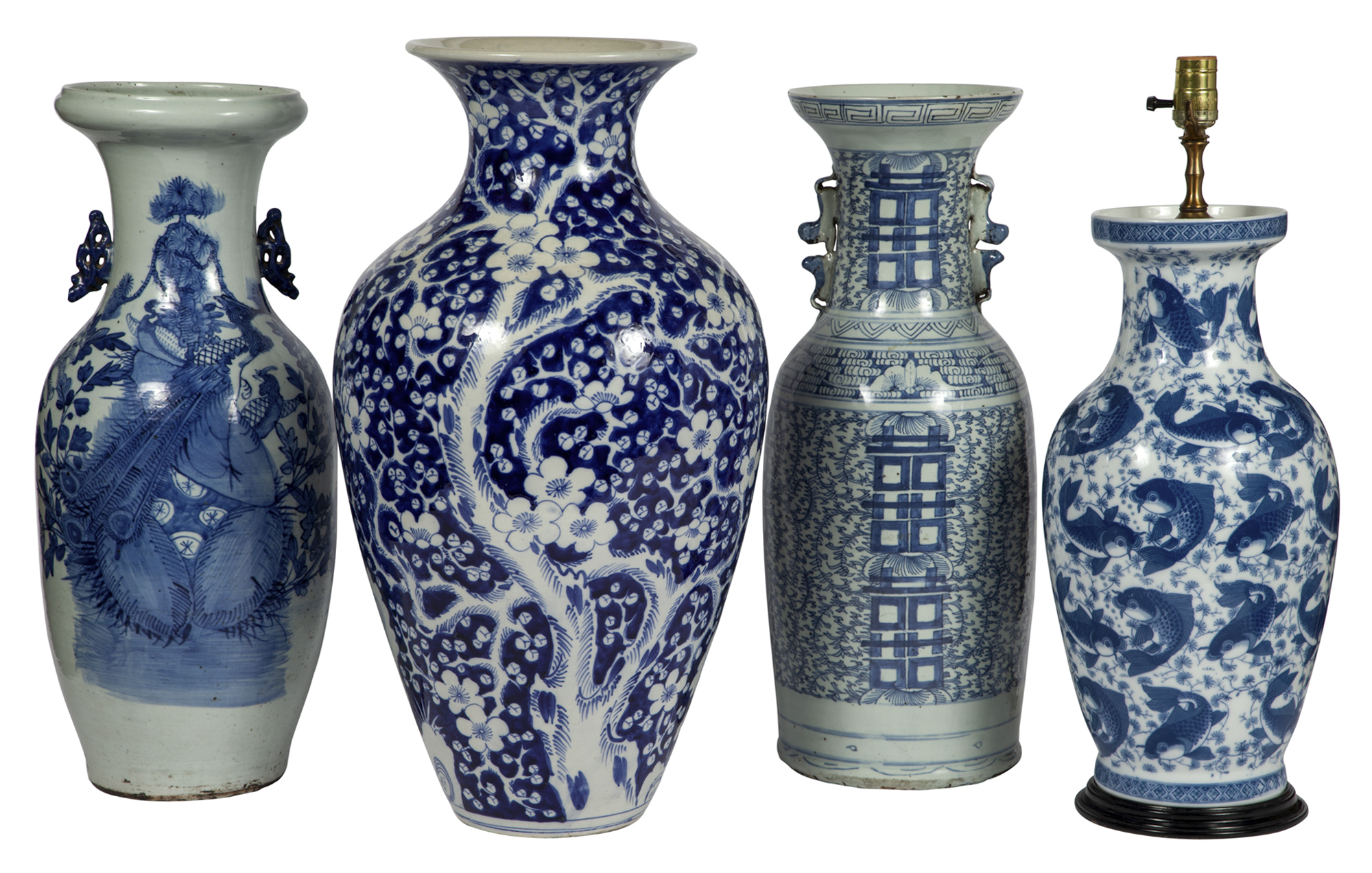 Lot image - Group of Four Chinese Blue and White Porcelain Vases