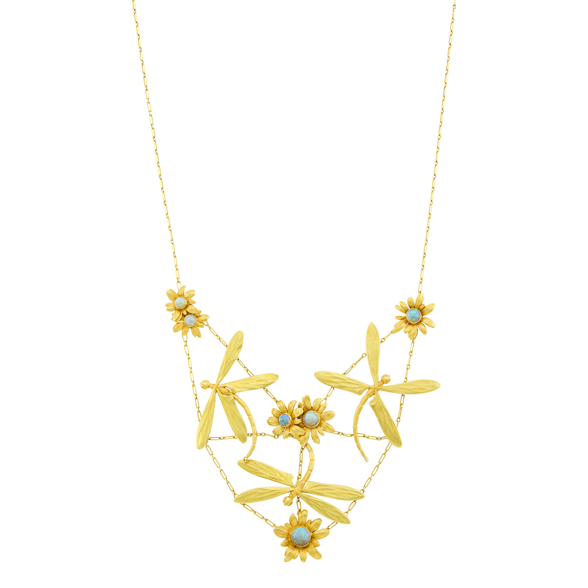 Lot image - Edouard Aimé Arnould Art Nouveau Gold and Opal Dragonfly Bib Necklace, France