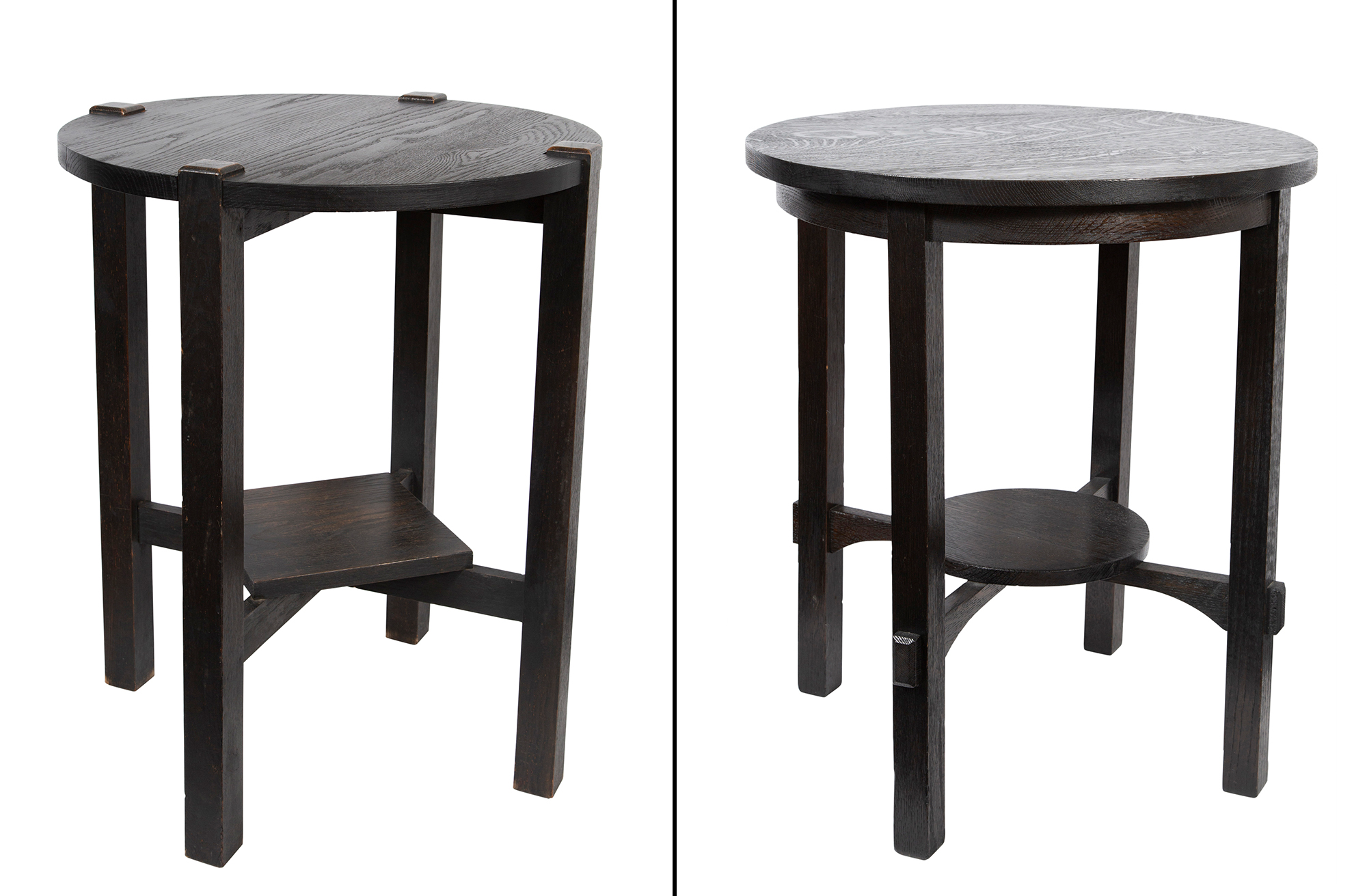 Lot image - Near Pair of Arts and Crafts Style Dark Oak Occasional Tables