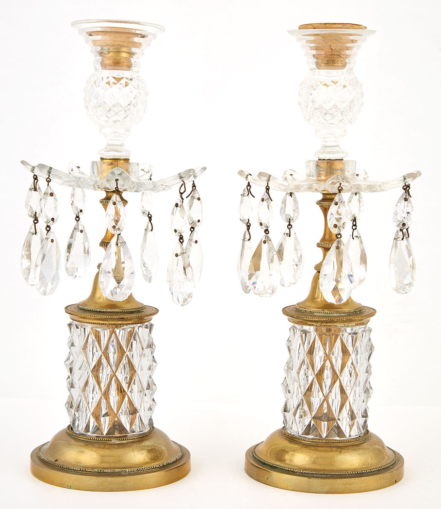 Lot image - Pair of George III Cut Glass and Bronze Candlesticks