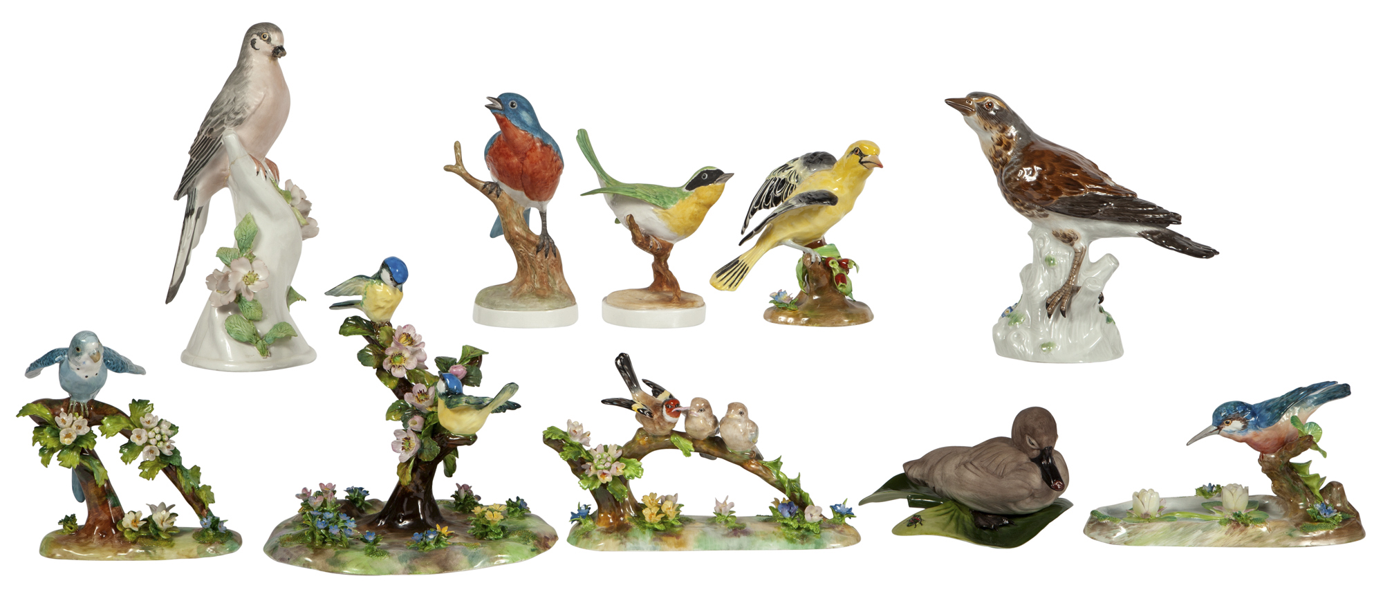 Lot image - Group of Ten Porcelain Figures of Birds