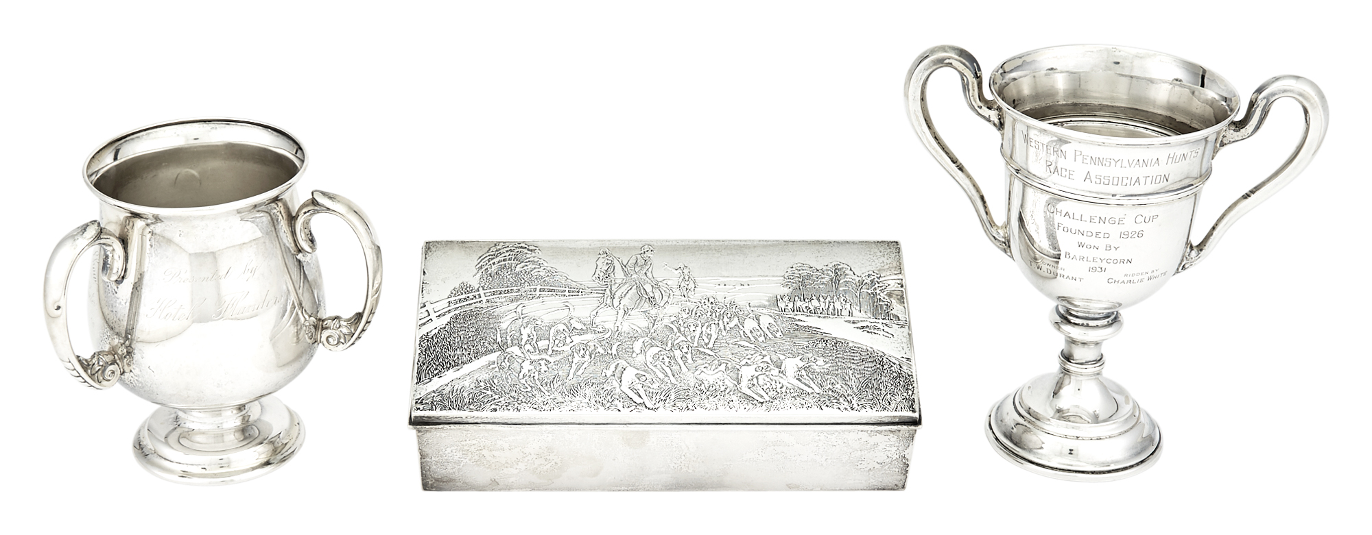 Lot image - Three American Sterling Silver Hunting and Horse Show Trophies