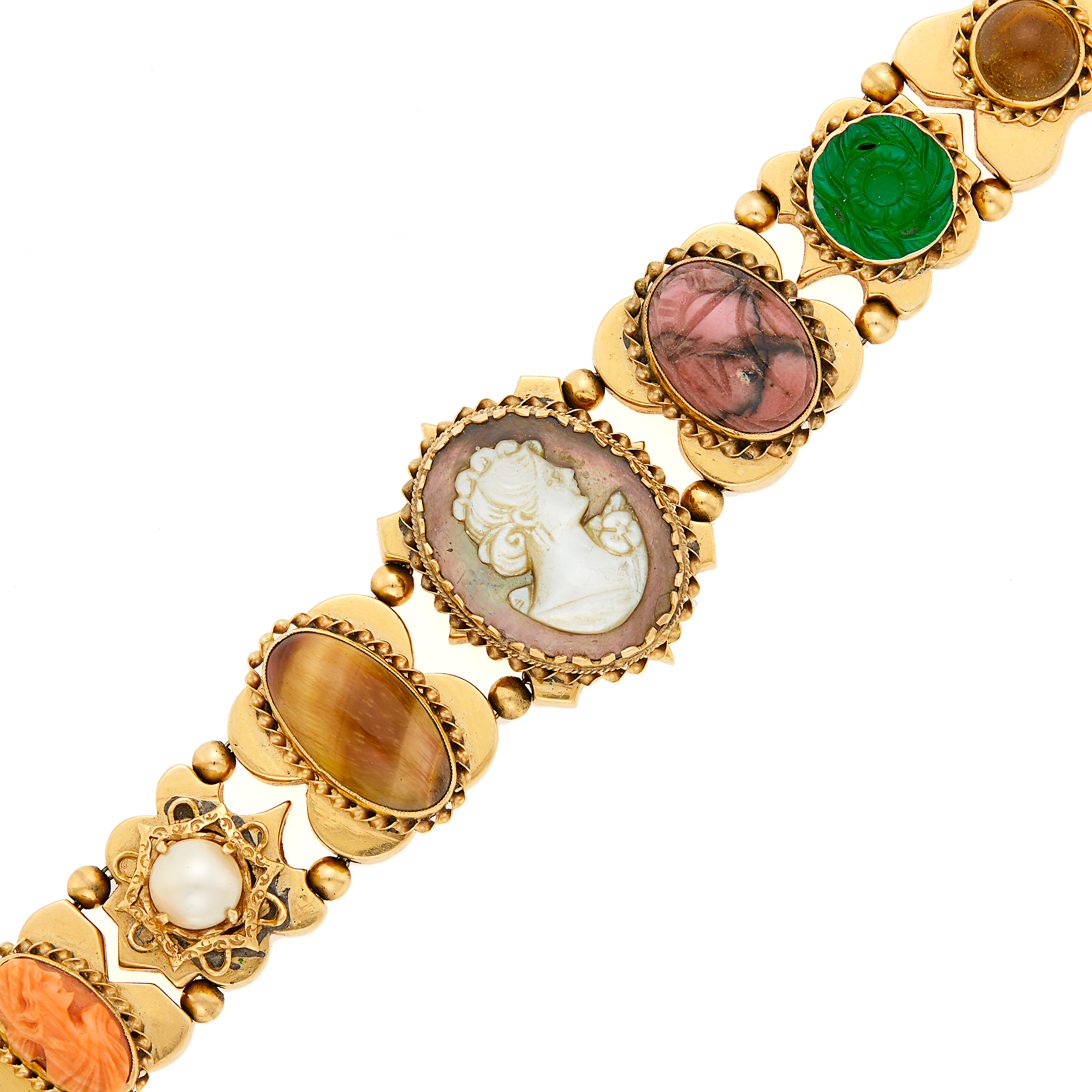 Lot image - Gold, Cameo, Hardstone and Gem-Set Slide Bracelet
