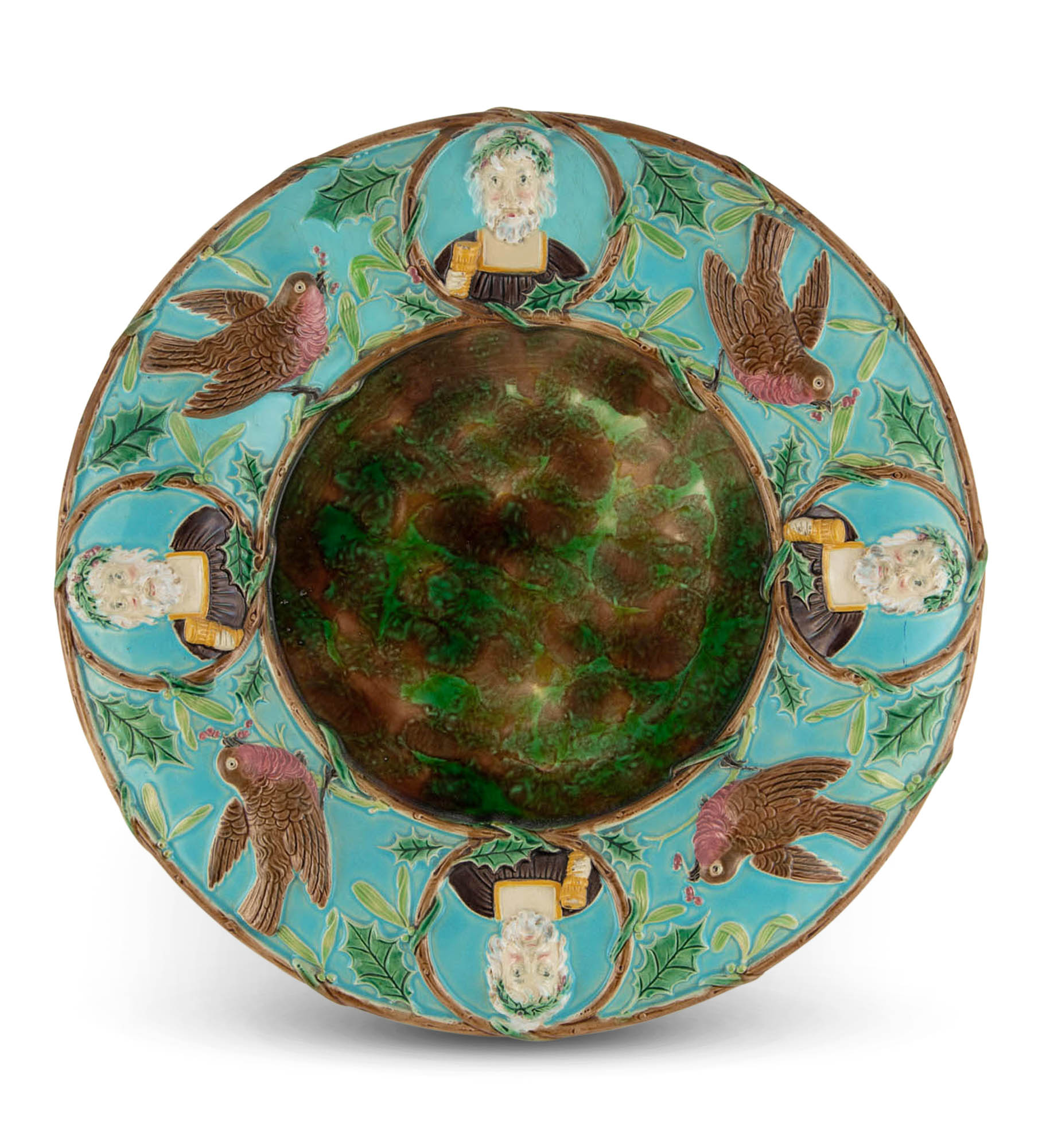 Lot image - George Jones Majolica Turquoise-Ground Circular Christmas Platter