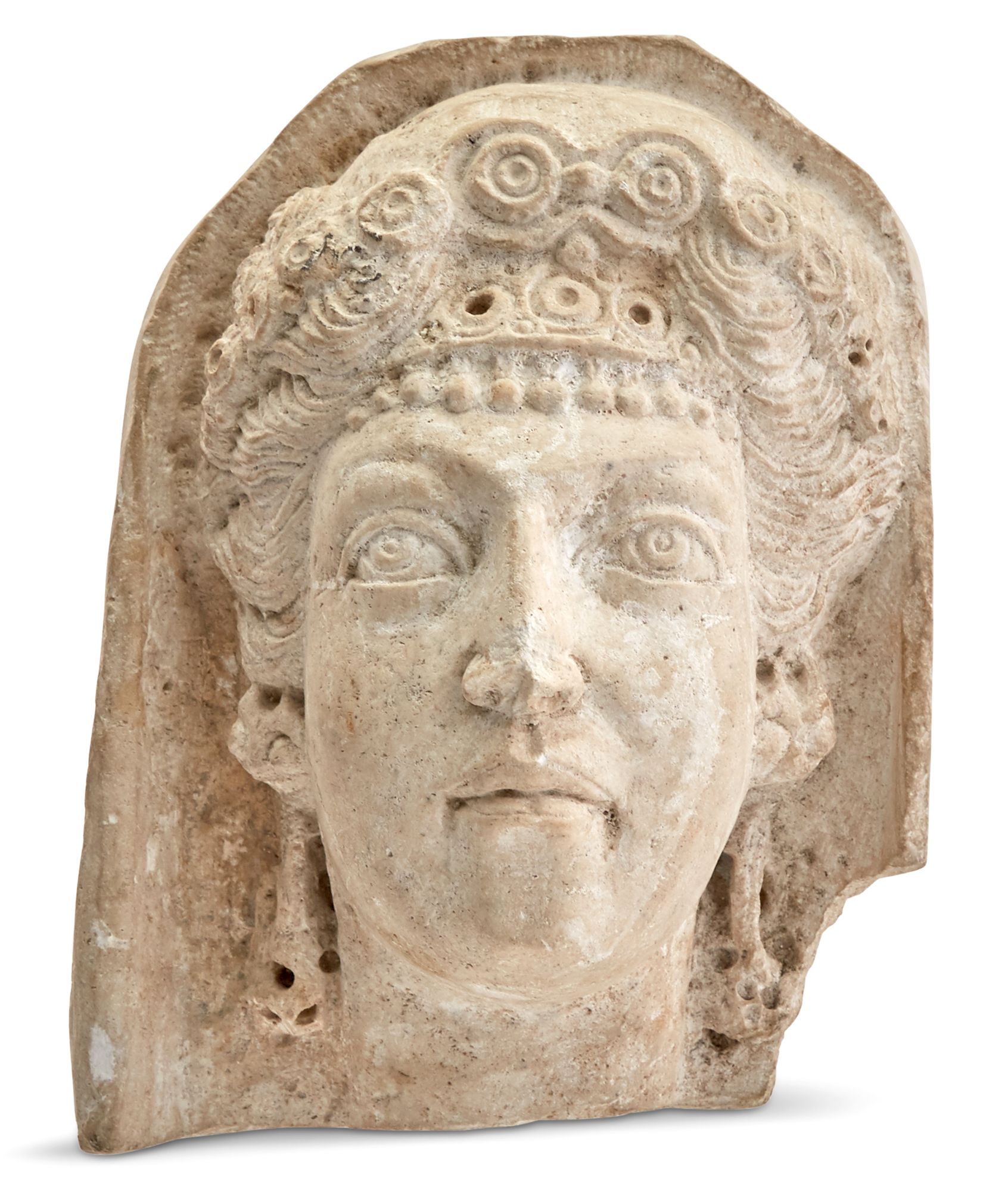 Lot image - Palmyrene Limestone Portrait of a Veiled Woman