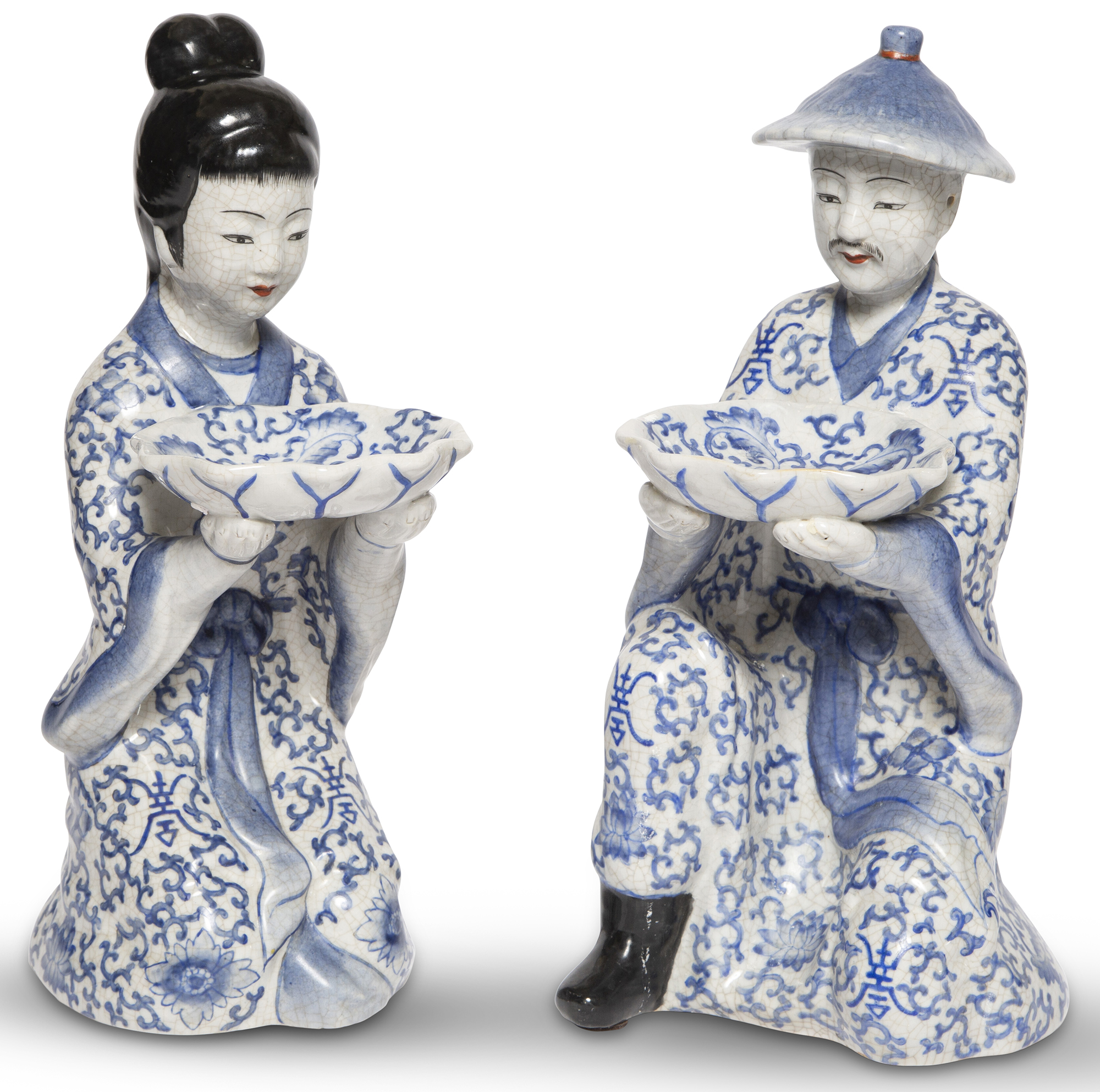 Lot image - Pair of Chinese Blue and White Porcelain Figures