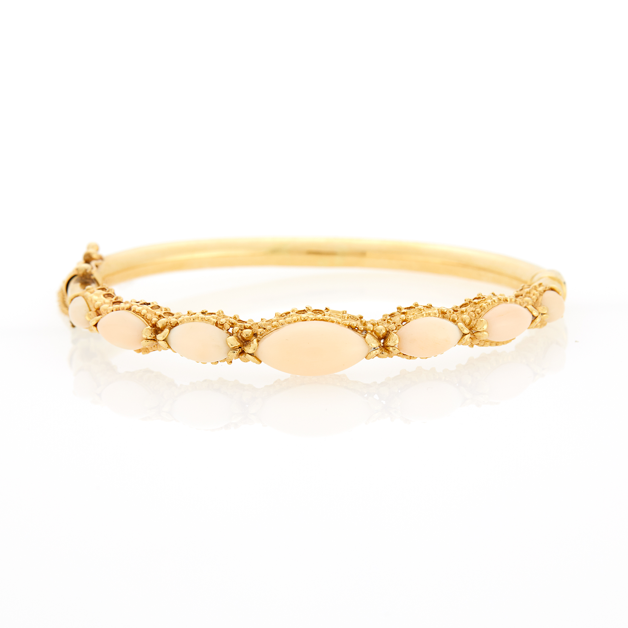 Lot image - Gold and Angel Skin Coral Bangle Bracelet