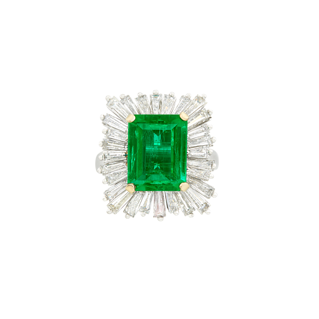 Lot image - Platinum, Gold, Emerald and Diamond Pendant-Ring