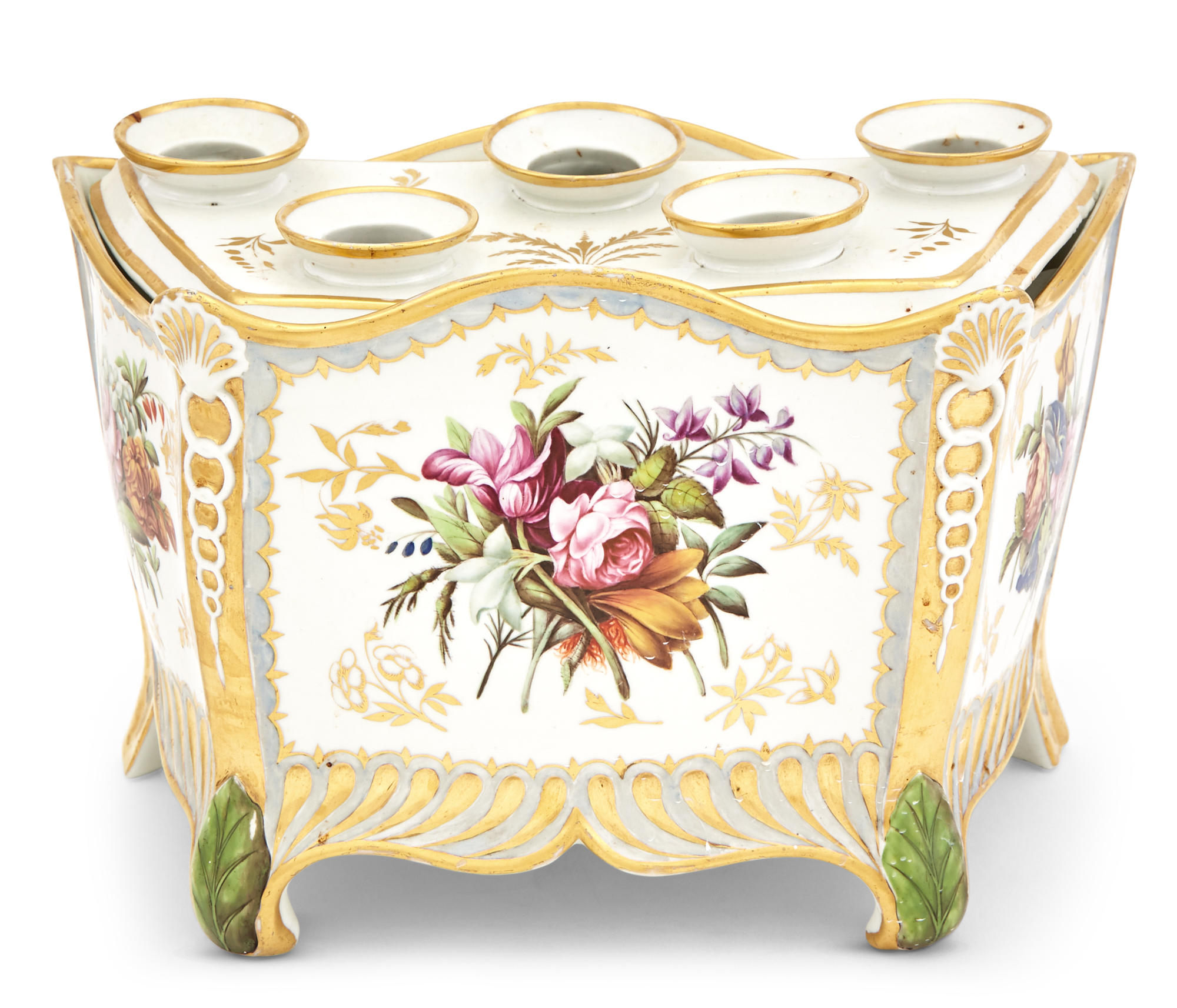 Lot image - Gilt and Polychrome Floral Decorated Porcelain Bough Pot