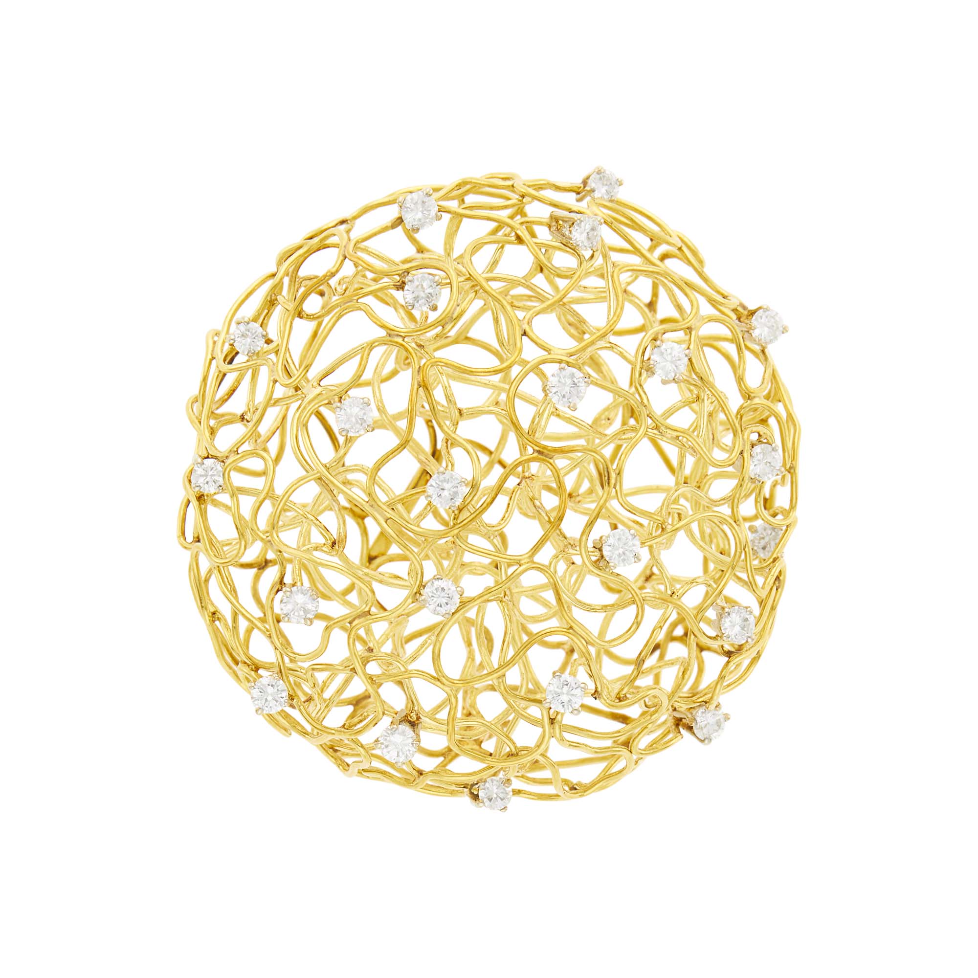 Lot image - Spritzer & Fuhrmann Gold and Diamond Wire Bombé Clip-Brooch