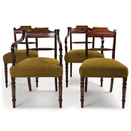 Lot image - Set of Eight Regency Style Carved Mahogany Dining Chairs