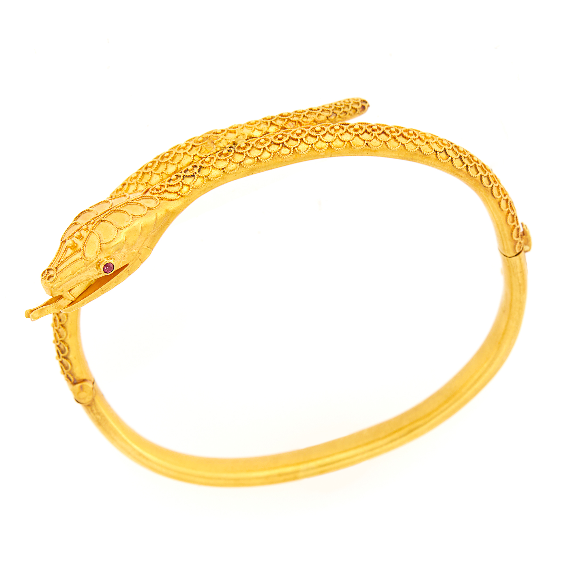Lot image - Antique Gold Serpent Bangle Bracelet