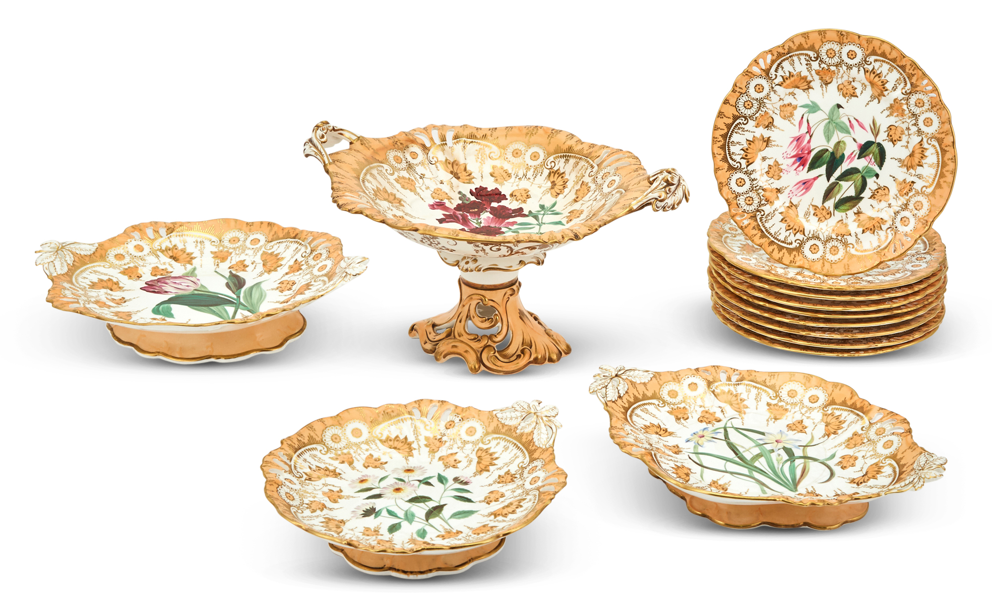 Lot image - English Porcelain Botanical Dessert Service