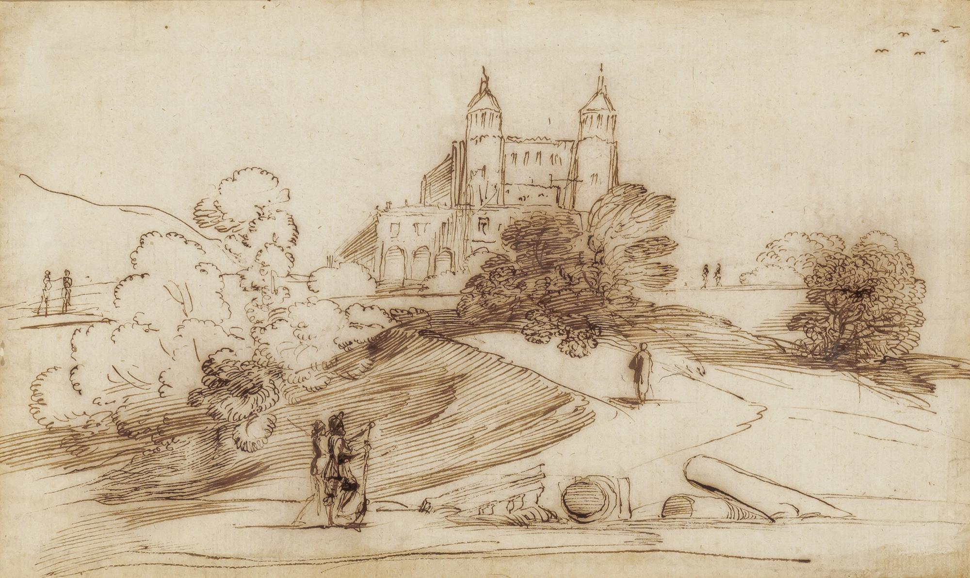 Lot image - Follower of Francesco Barbieri, calied Il Guercino  Musketeers on a Road