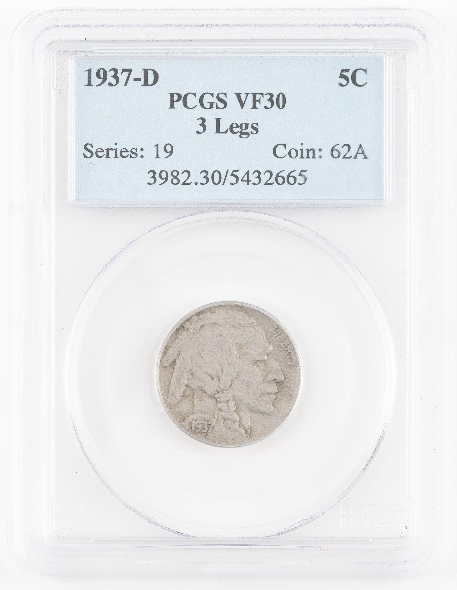 Lot image - United States 1937-D Three Legged Buffalo Nickel