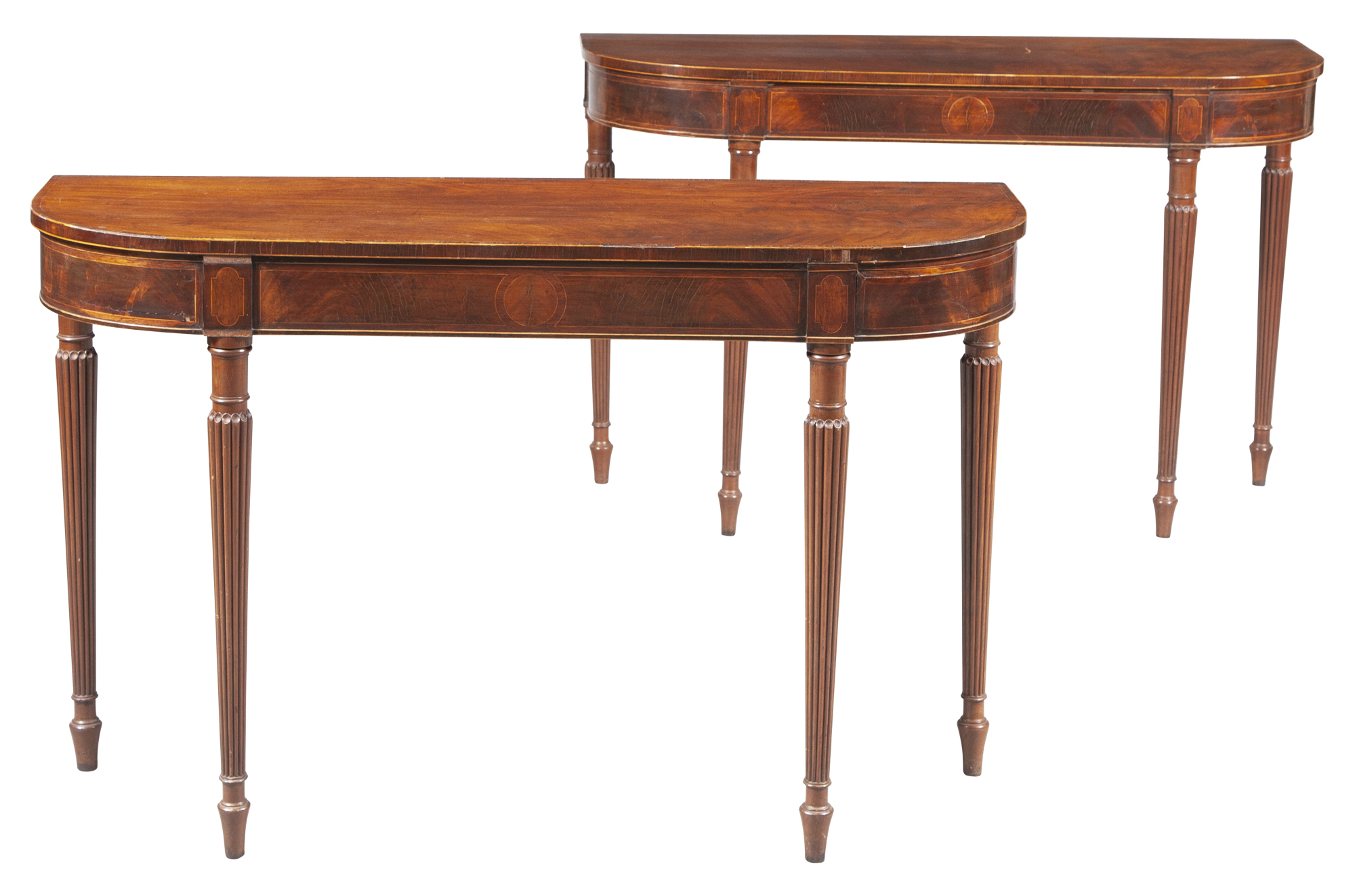 Lot image - Pair of George III Mahogany Inlaid Console Tables