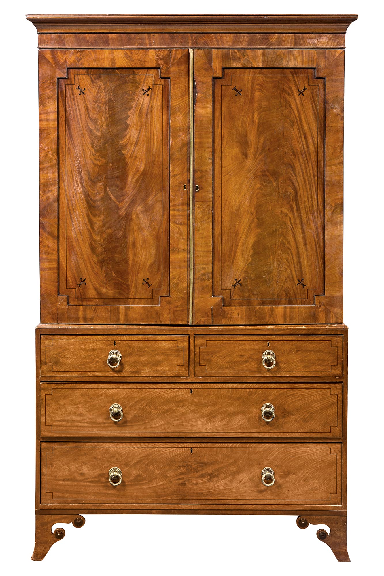 Lot image - Regency Inlaid Mahogany Clothes Press