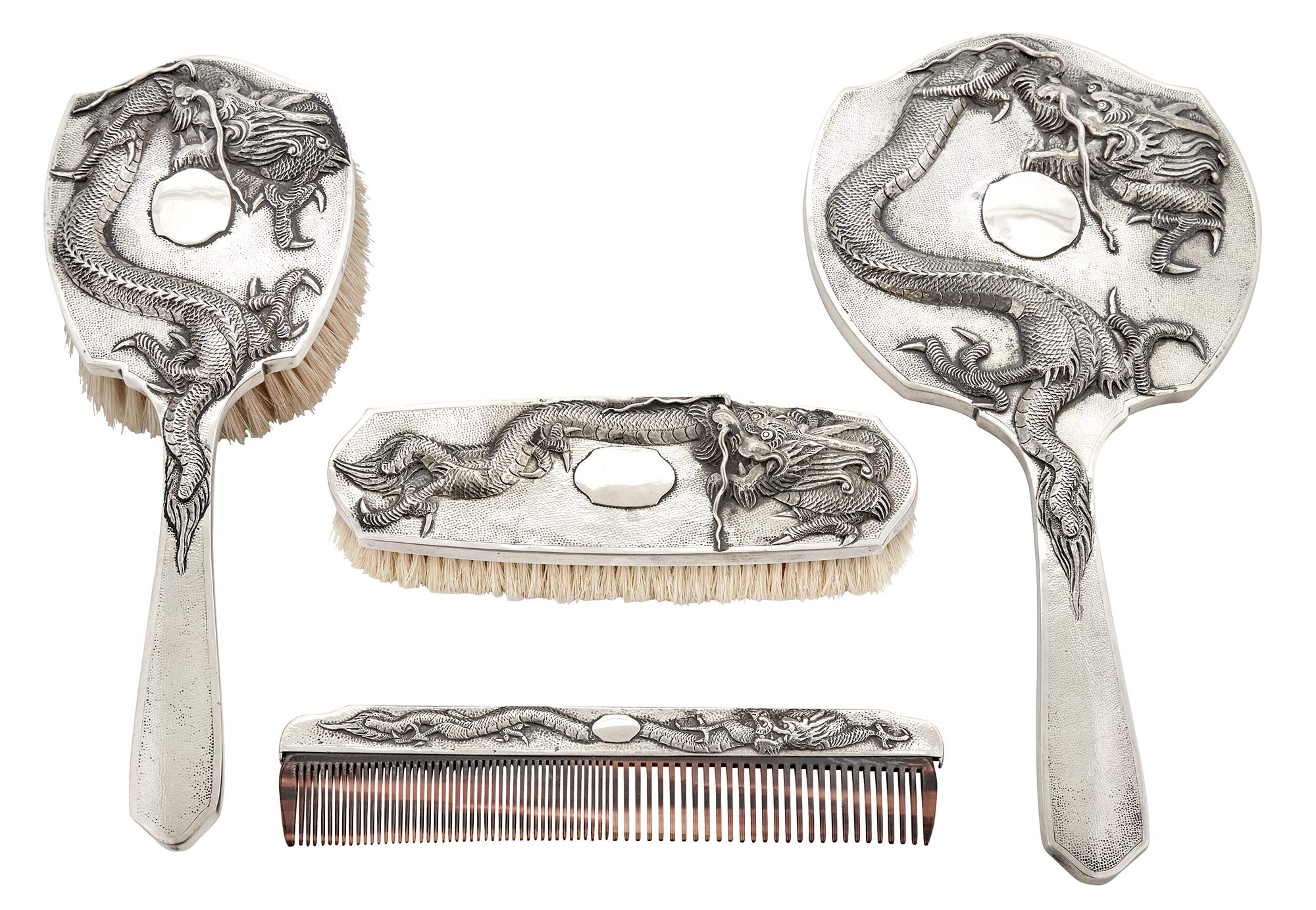 Lot image - Chinese Export Silver Four-Piece Dresser Set