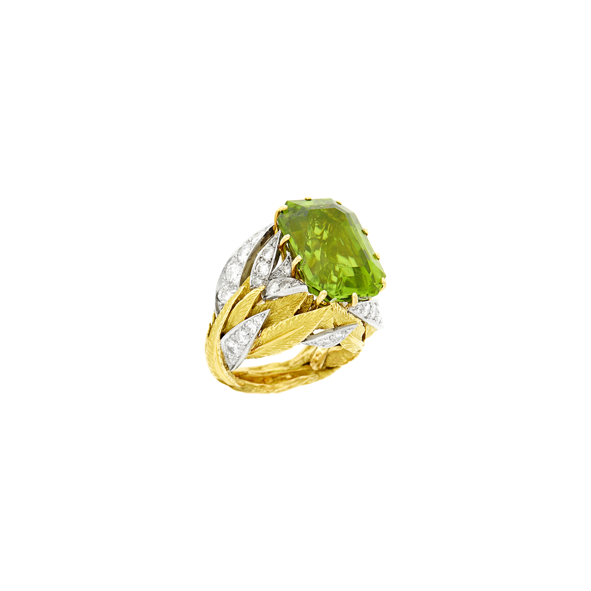Lot image - Sterlé Gold, Platinum, Peridot and Diamond Ring, France