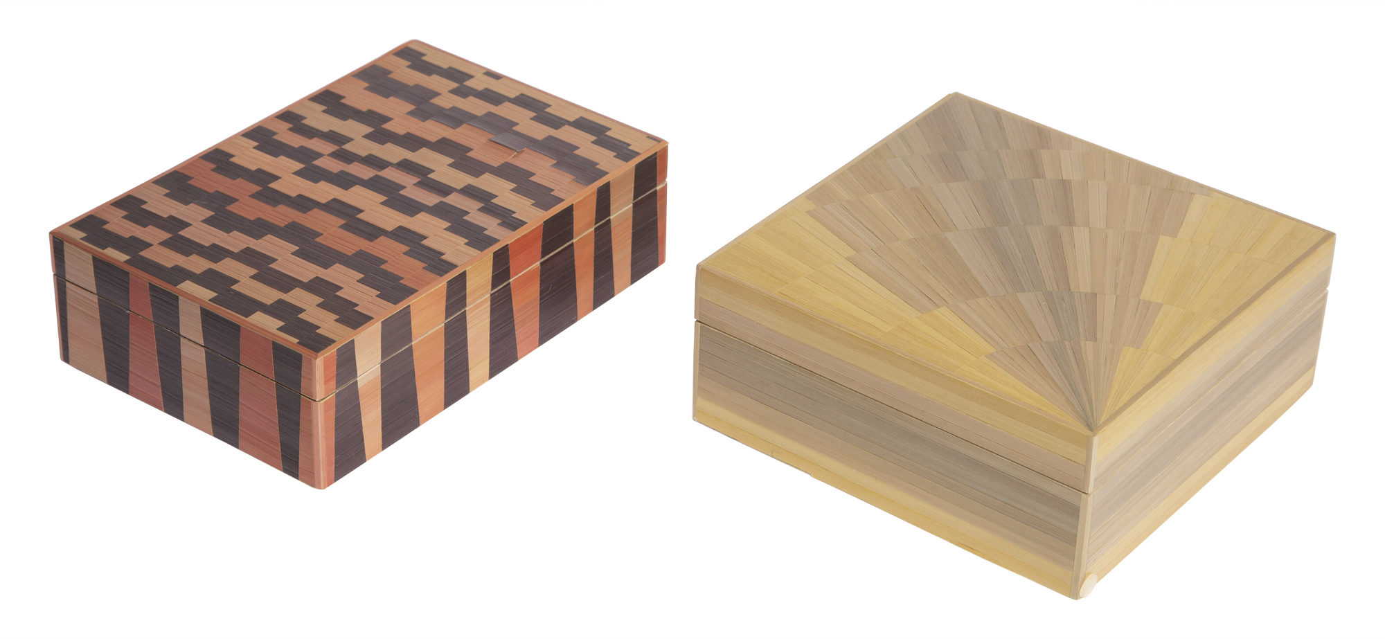 Lot image - Two Alexander Lamont Straw Parquetry Covered Boxes