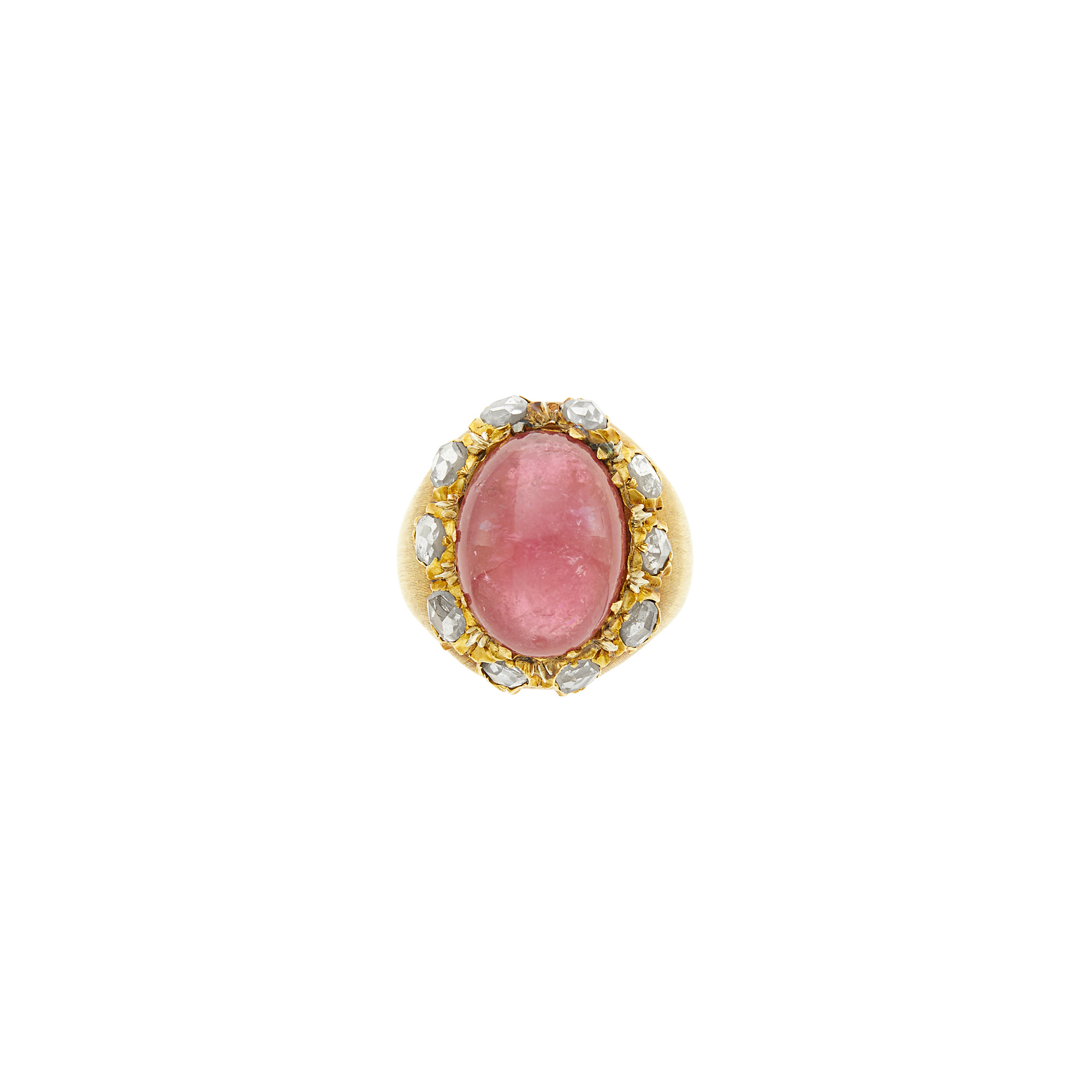 Lot image - Buccellati Gold, Cabochon Pink Tourmaline and Diamond Ring