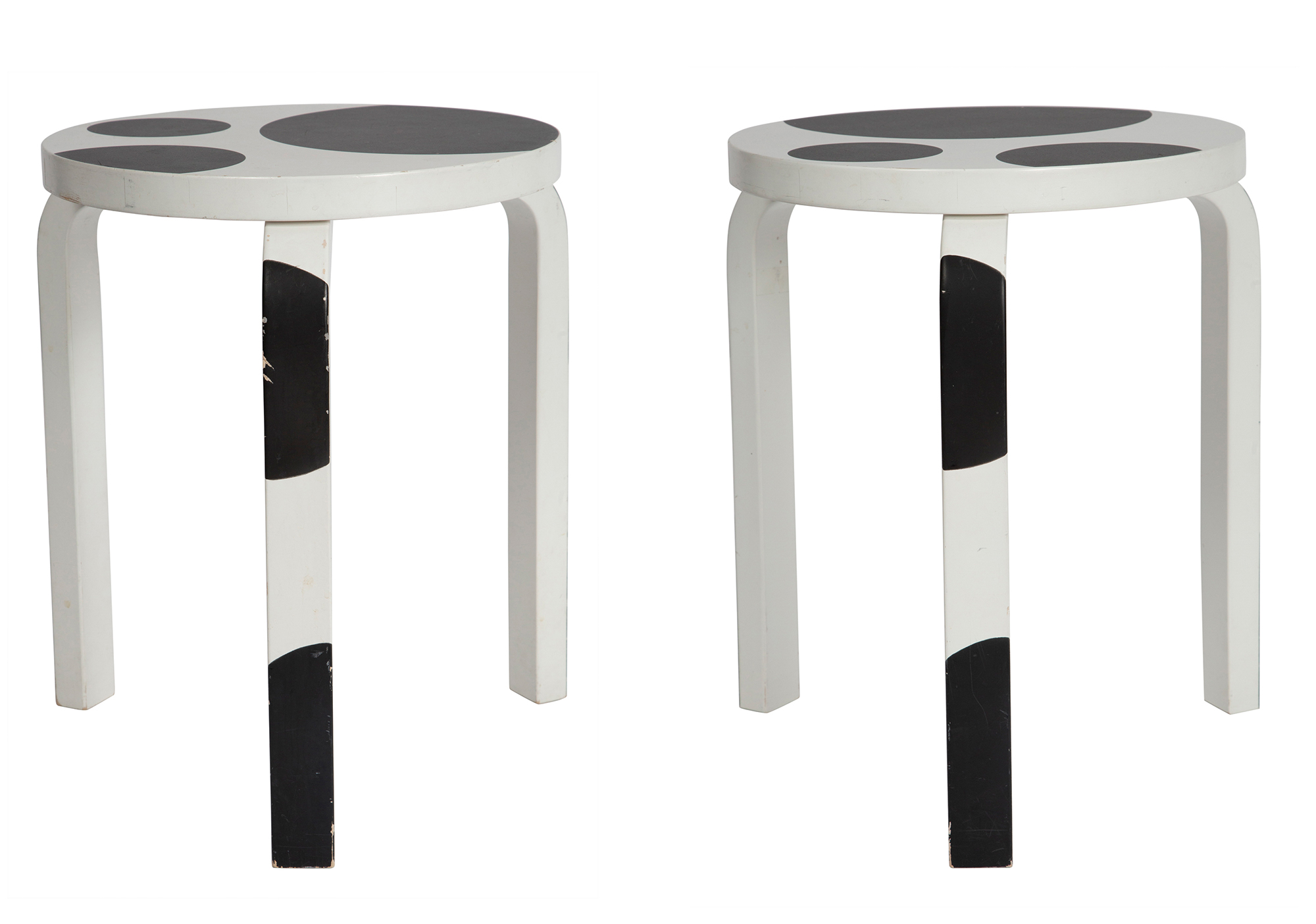 Lot image - Pair of Special Edition Comme des Garcon Black and White Cow-Painted Bentwood Stools