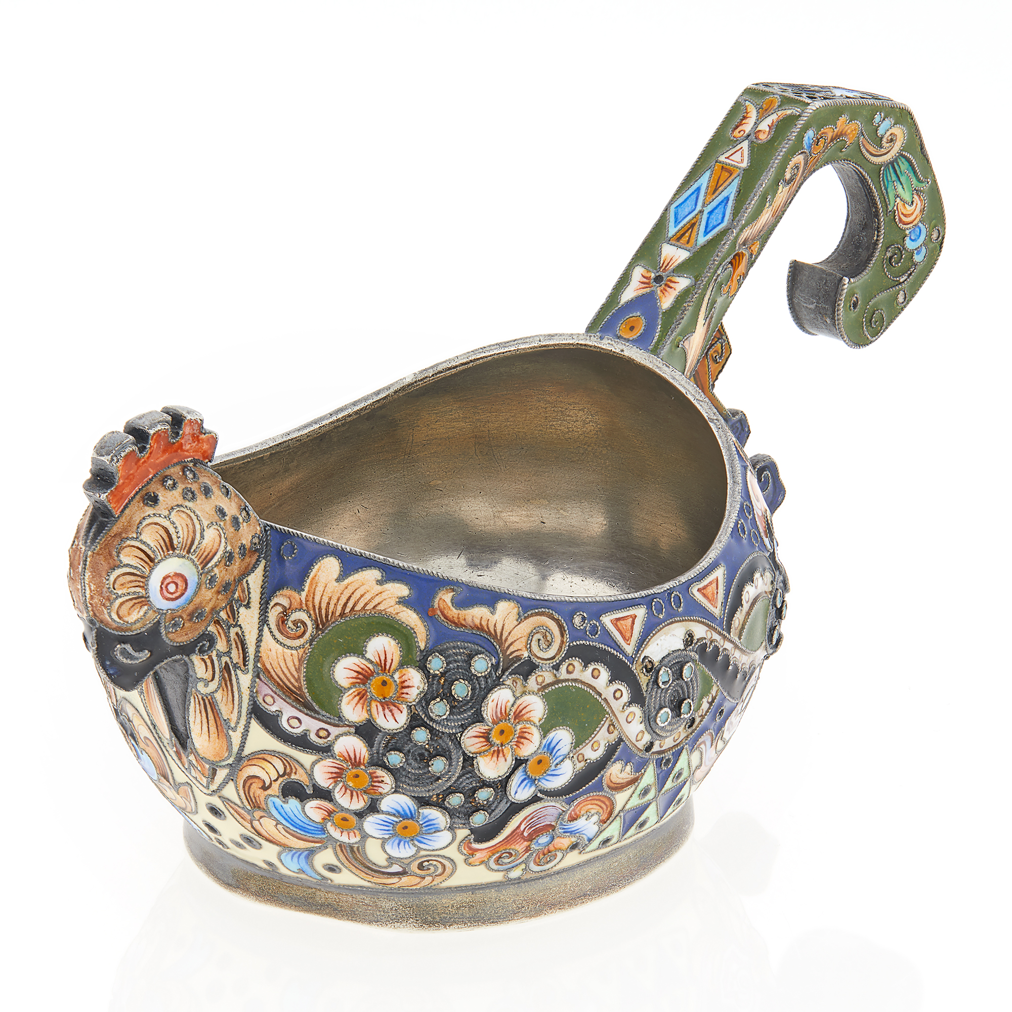 Lot image - Russian Silver and Cloisonné Enamel Kovsh