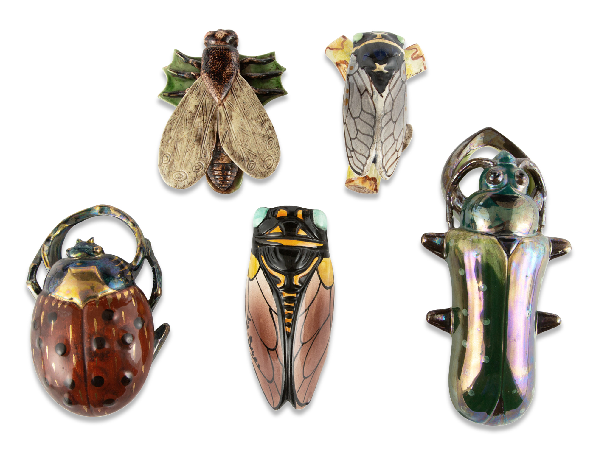 Lot image - Group of Five French Majolica Wall Pockets