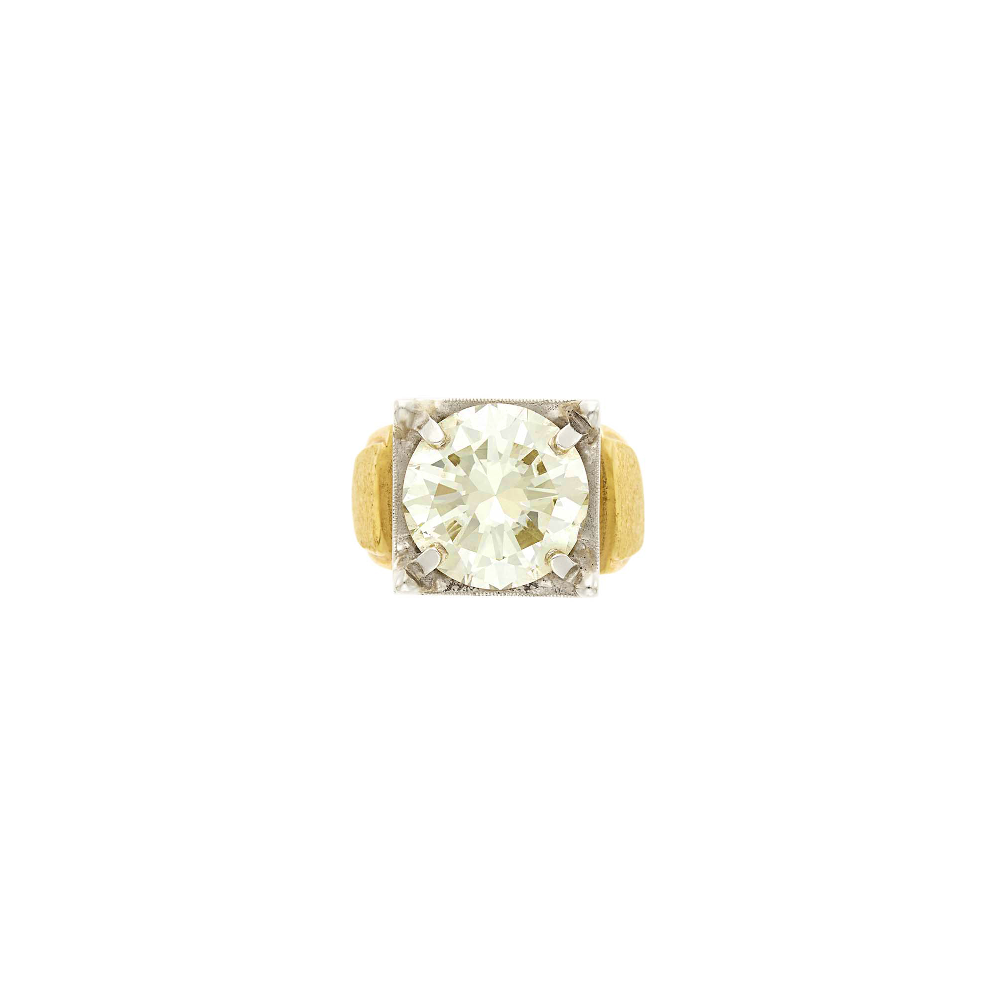 Lot image - Gentlemans Two-Color Gold and Diamond Ring