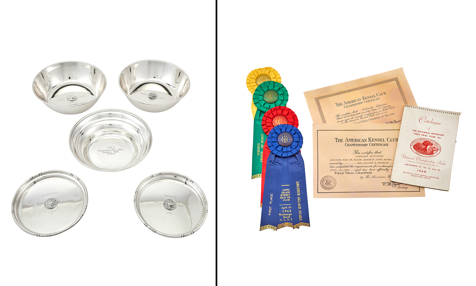 Lot image - Group of Five American Sterling Silver Kennel Club Trophies