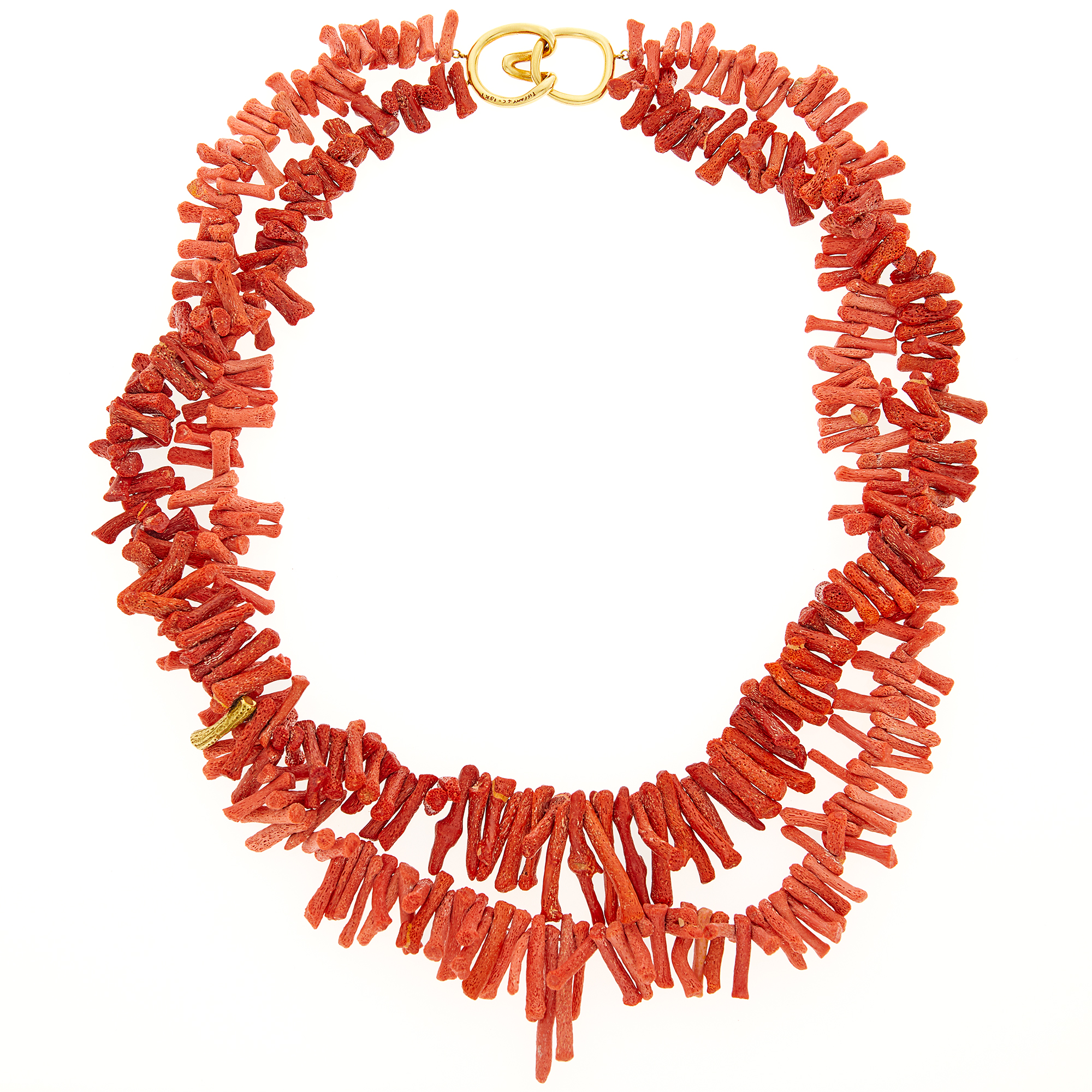 Lot image - Tiffany & Co. Double Strand Branch Coral Bead and Gold Necklace