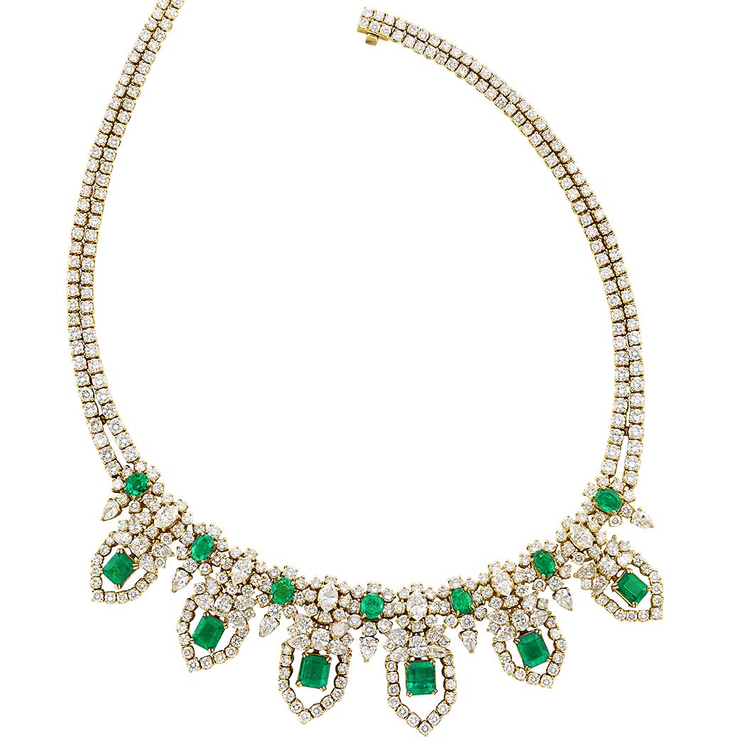 Lot image - Gold, Emerald and Diamond Necklace, Retailed by Black, Starr & Frost