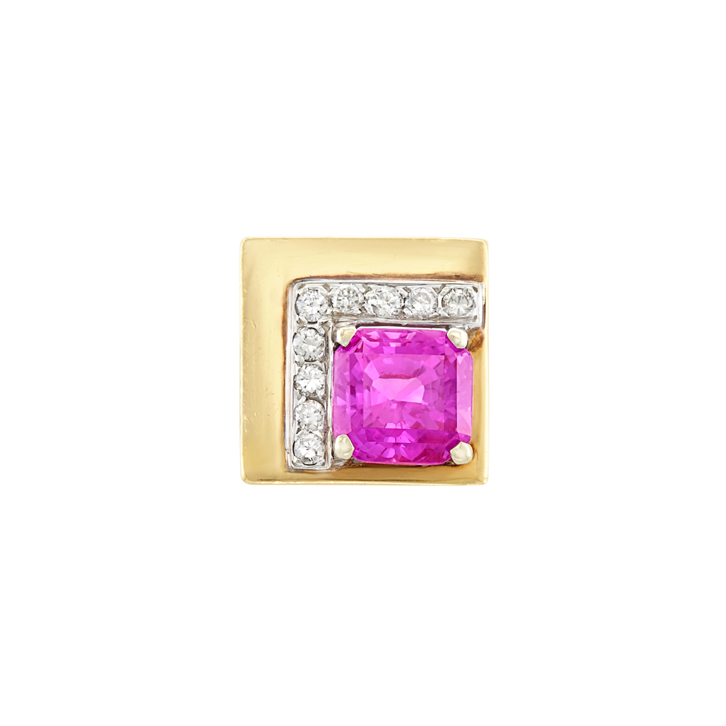 Lot image - Two-Color Gold, Pink Sapphire and Diamond Ring