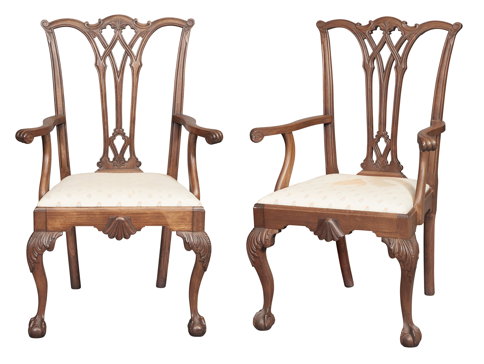 Lot image - Pair of Chippendale Style Mahogany Open Armchairs