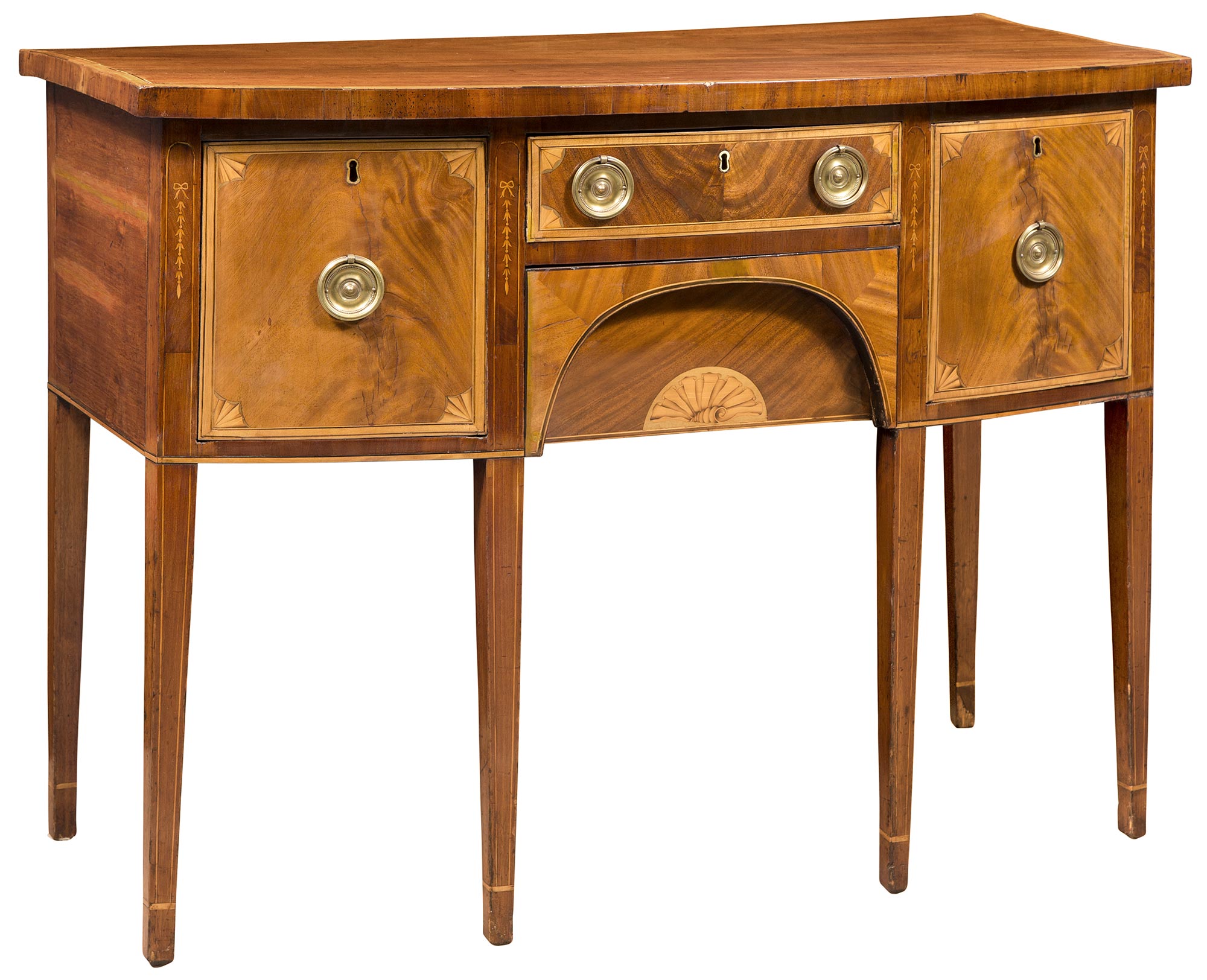 Lot image - George III Inlaid Mahogany Bowfront Sideboard