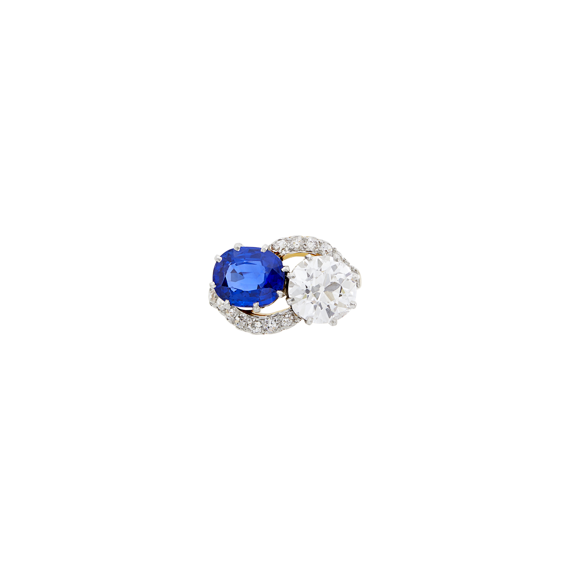 Lot image - Antique Gold, Platinum, Sapphire and Diamond Crossover Ring
